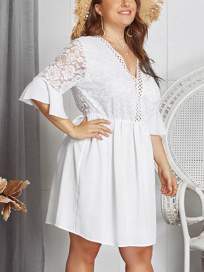 Plus Size Lace V-neck Sexy Dress