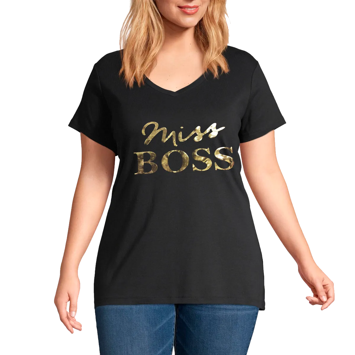 Plus V neck Short Sleeves Graphic T-Shirt-Wifey
