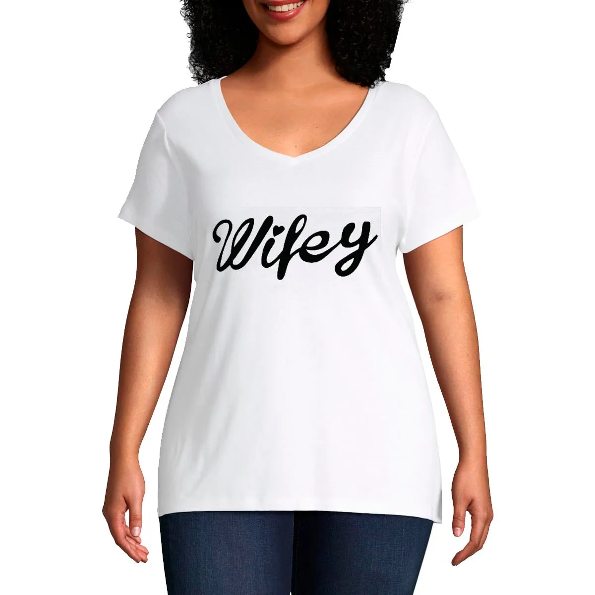 Plus V neck Short Sleeves Graphic T-Shirt-Wifey