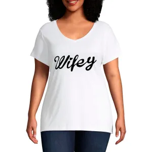 Plus V neck Short Sleeves Graphic T-Shirt-Wifey
