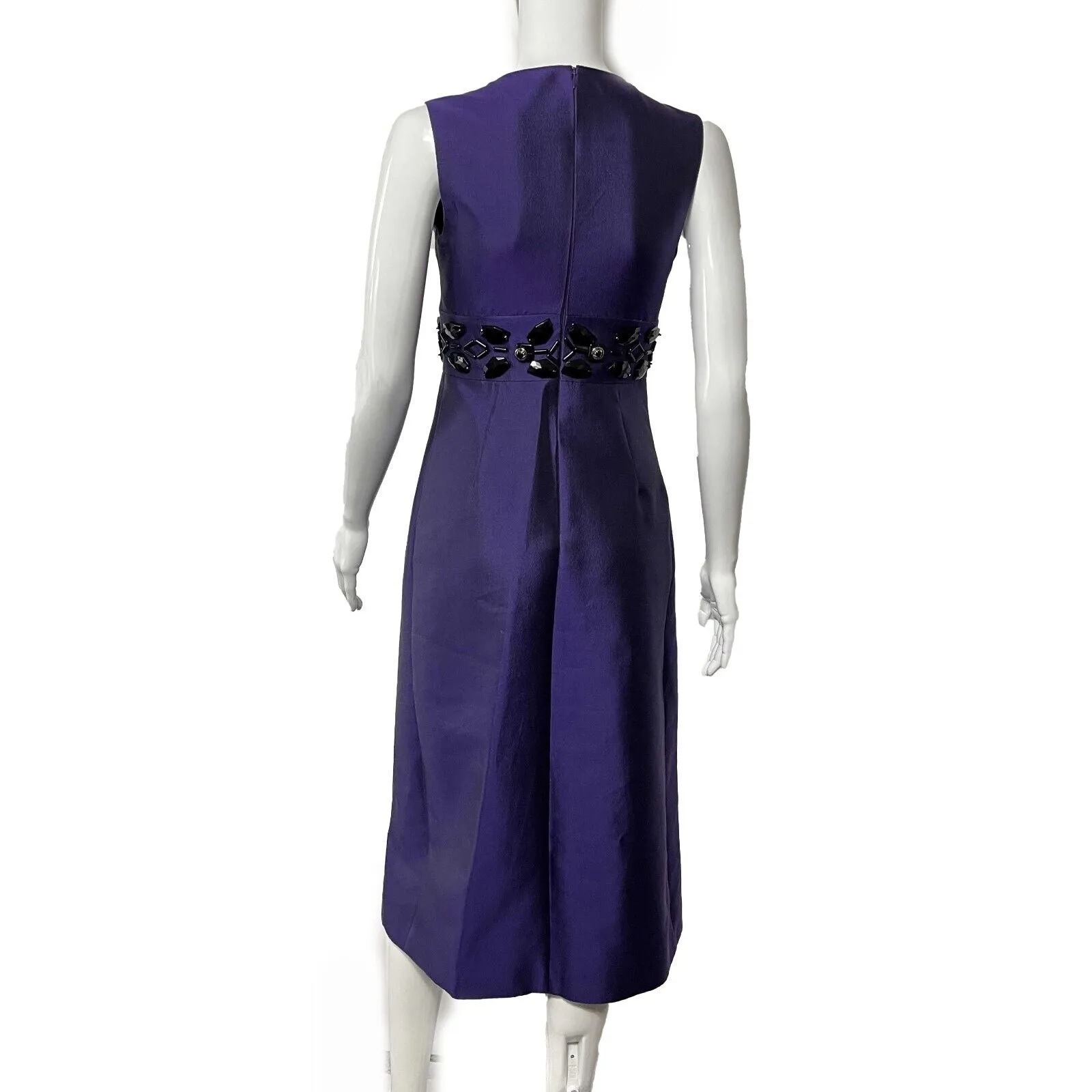 PRADA - Beaded Detail A-Line Purple Satin-like Sleeveless Midi Dress
