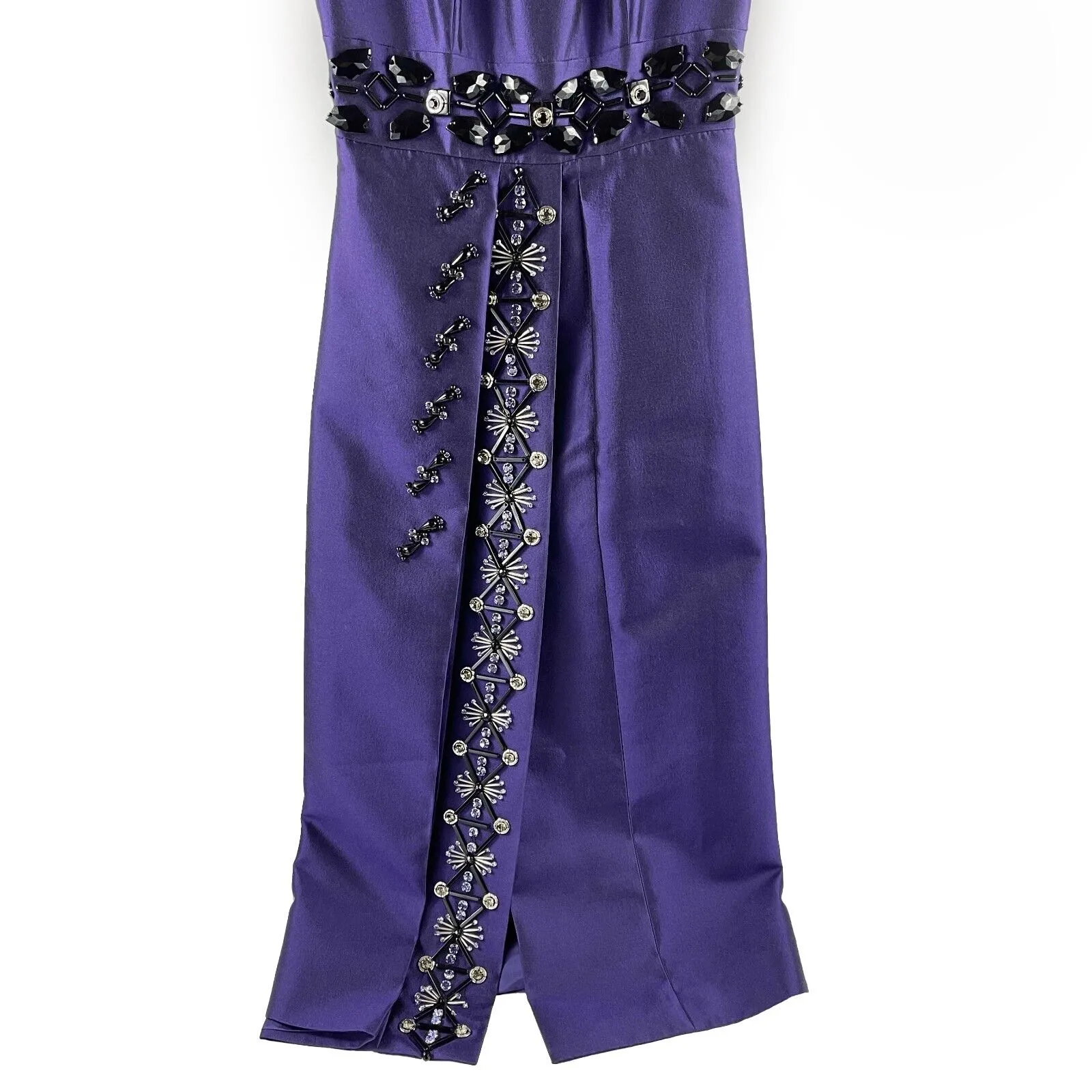 PRADA - Beaded Detail A-Line Purple Satin-like Sleeveless Midi Dress