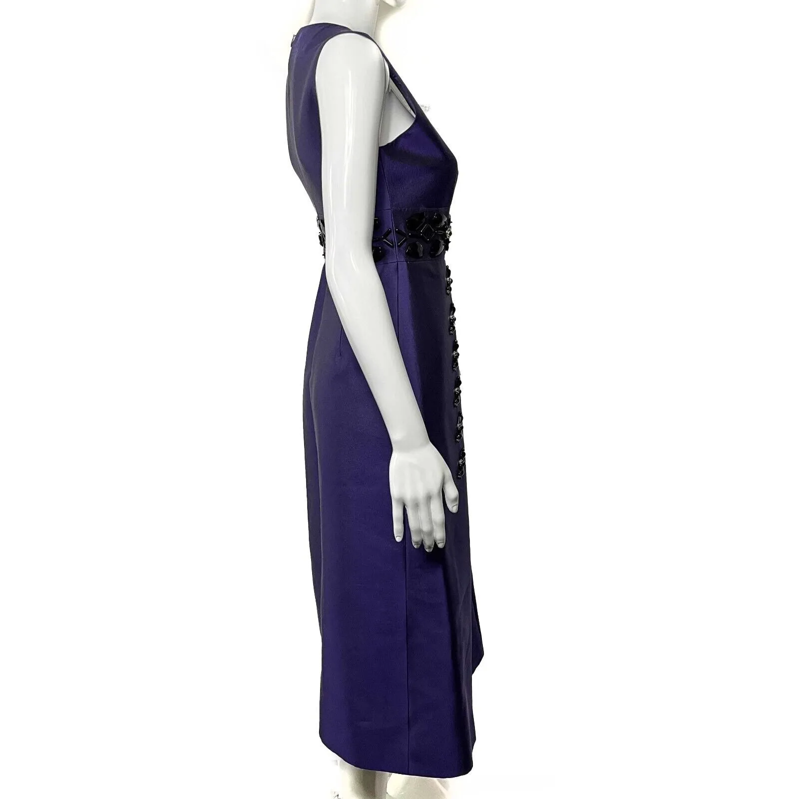 PRADA - Beaded Detail A-Line Purple Satin-like Sleeveless Midi Dress