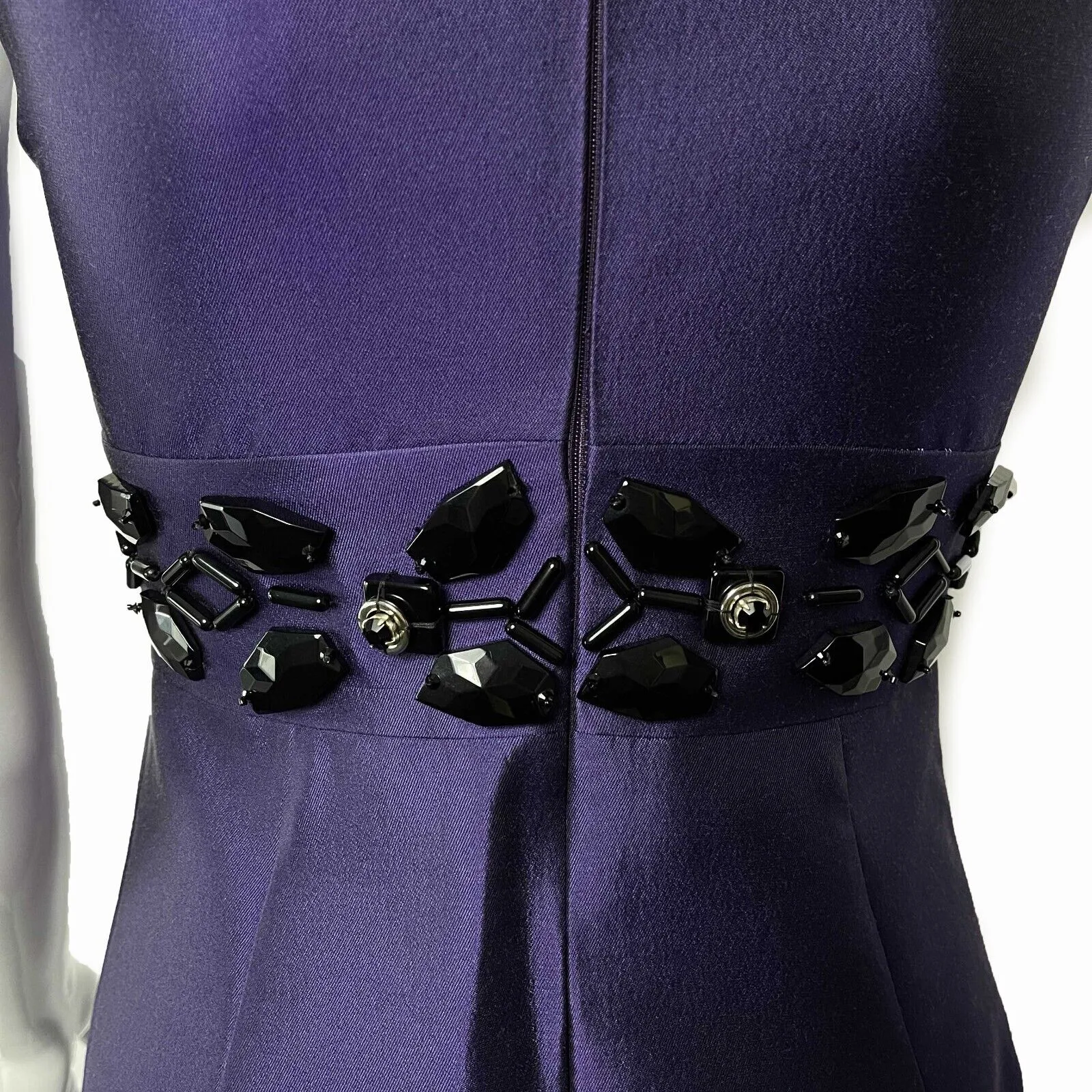 PRADA - Beaded Detail A-Line Purple Satin-like Sleeveless Midi Dress