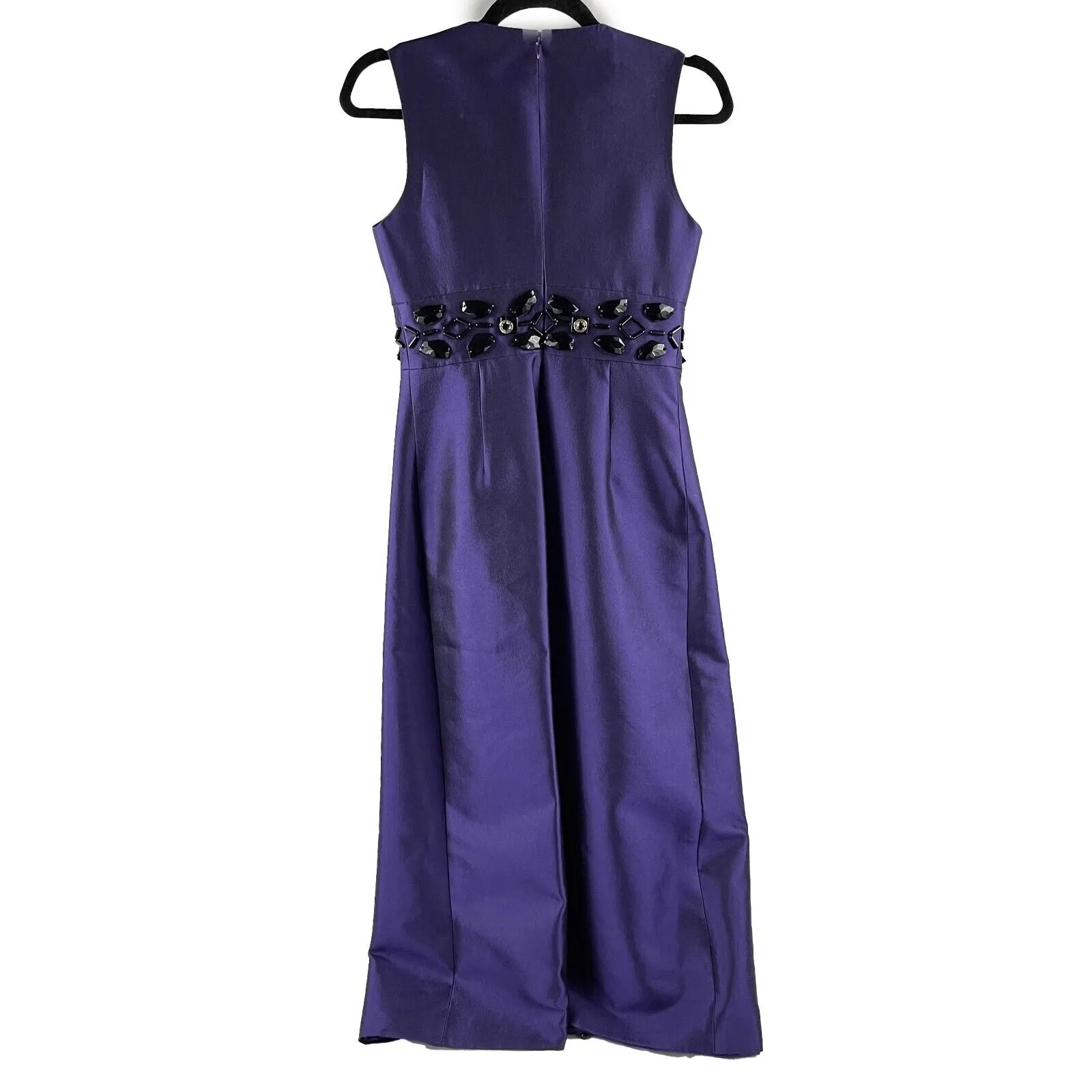 PRADA - Beaded Detail A-Line Purple Satin-like Sleeveless Midi Dress