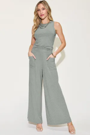 PREORDER Ribbed Tank and Wide Leg Pants Set 5 Colors