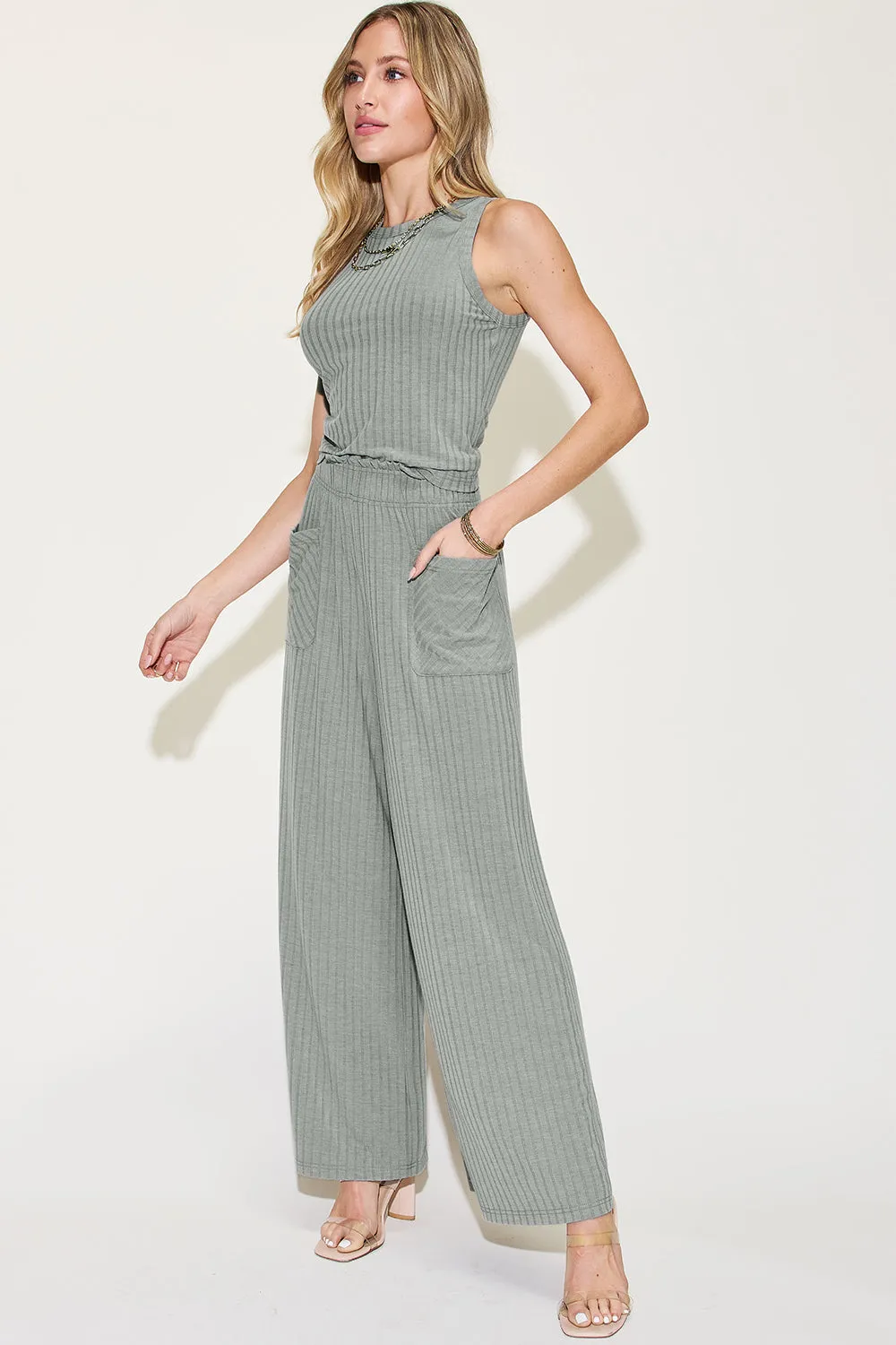 PREORDER Ribbed Tank and Wide Leg Pants Set 5 Colors