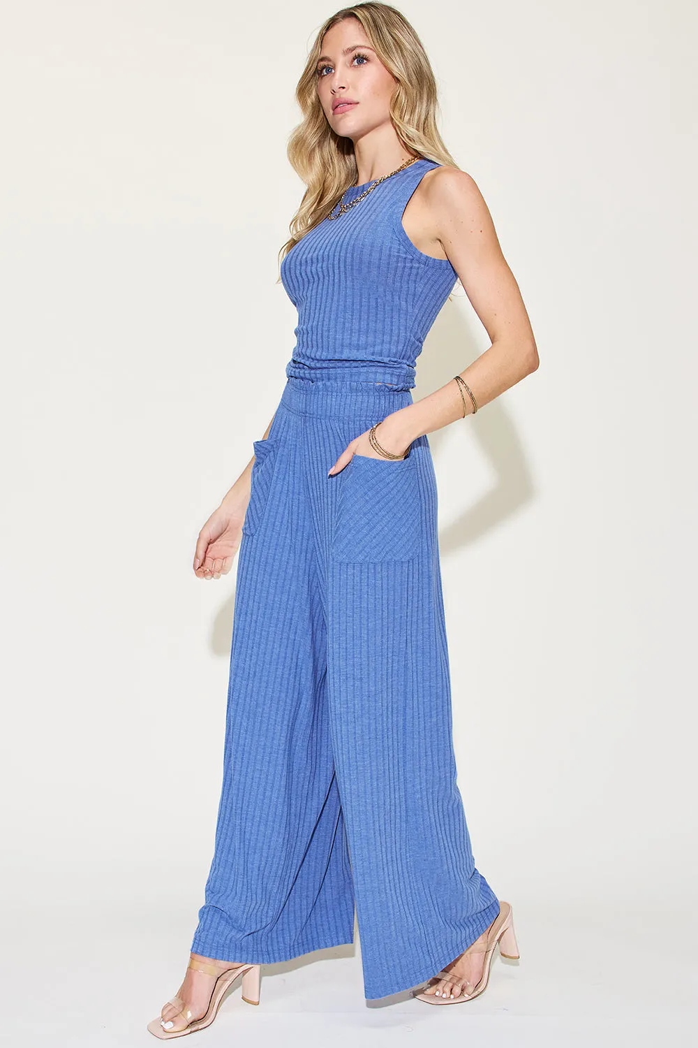 PREORDER Ribbed Tank and Wide Leg Pants Set 5 Colors