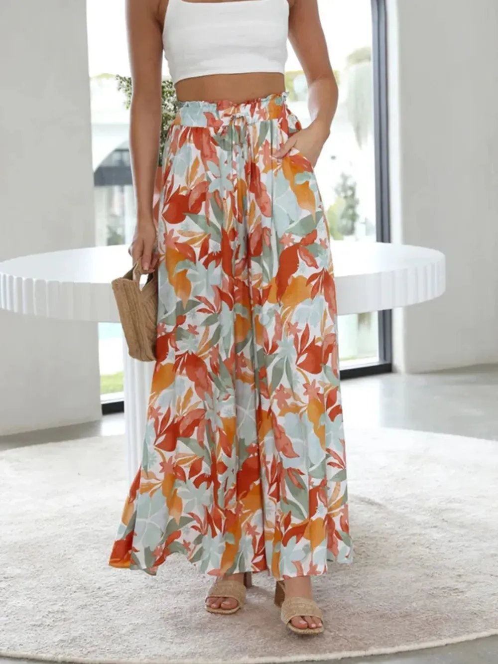 Printed Wide Leg Pants