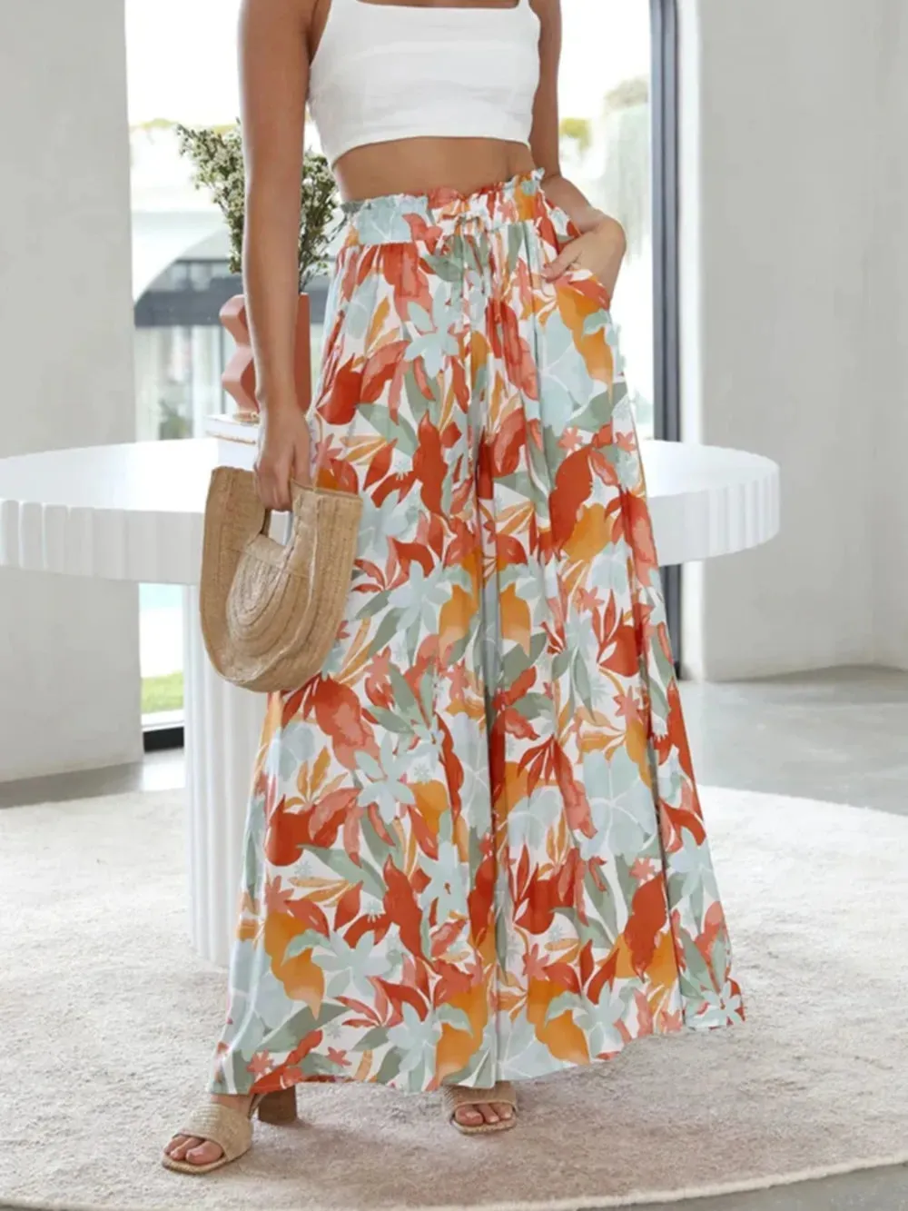 Printed Wide Leg Pants