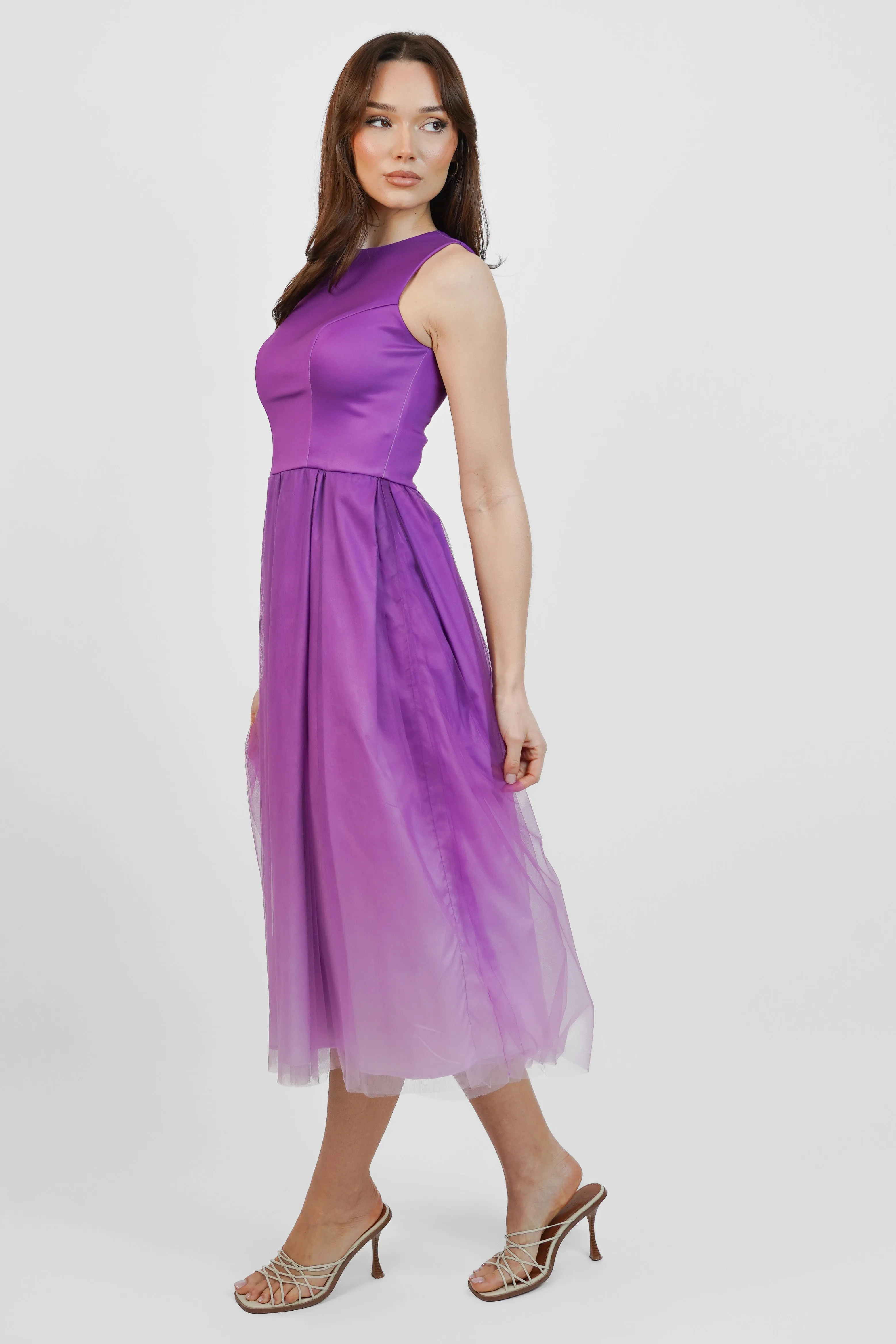 Purple Ombre Tulle Midi Dress