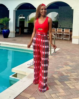 Red Stripe Mosaic Lacey Wrap Pants
