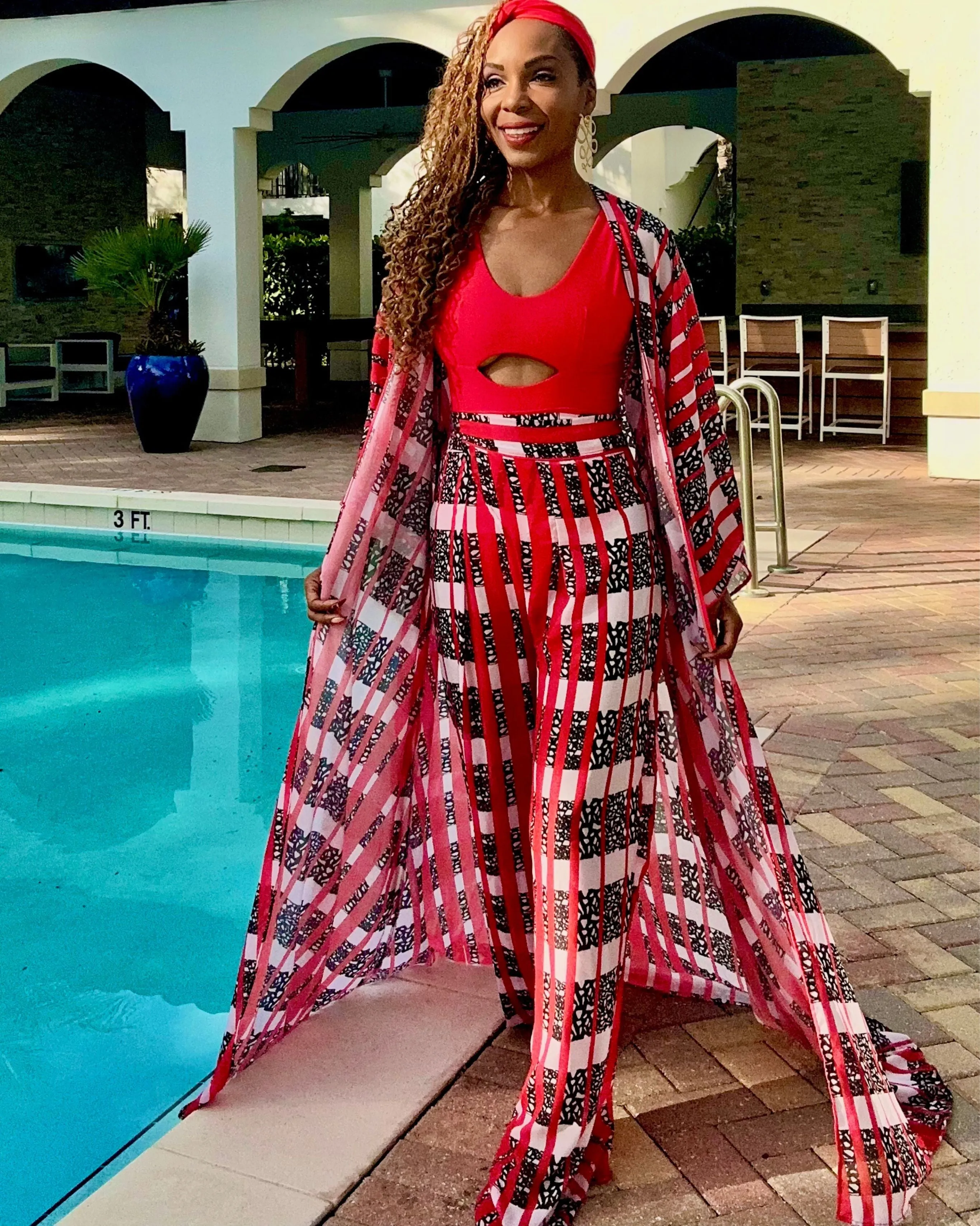 Red Stripe Mosaic Lacey Wrap Pants