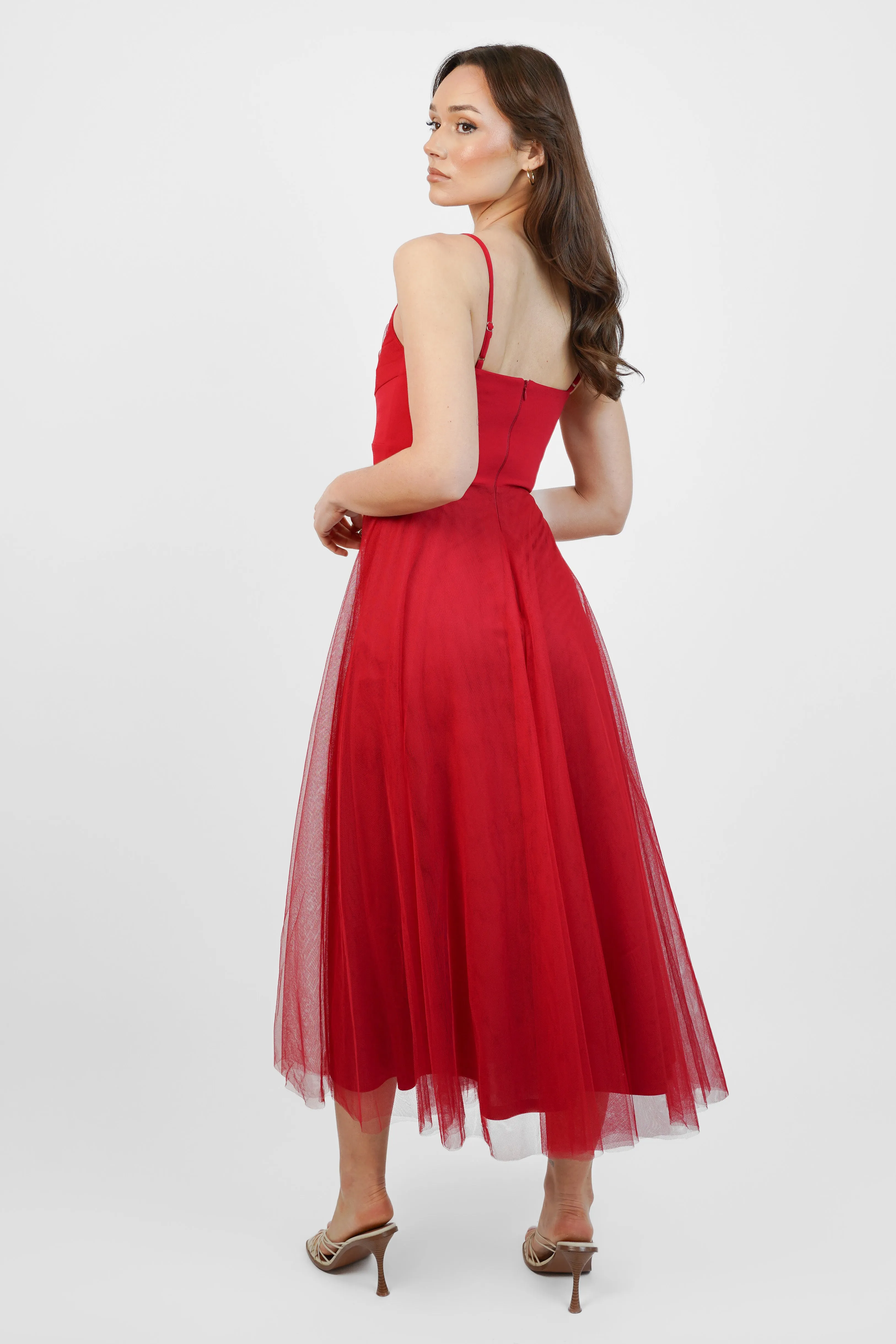 Red Tulle Midi Dress