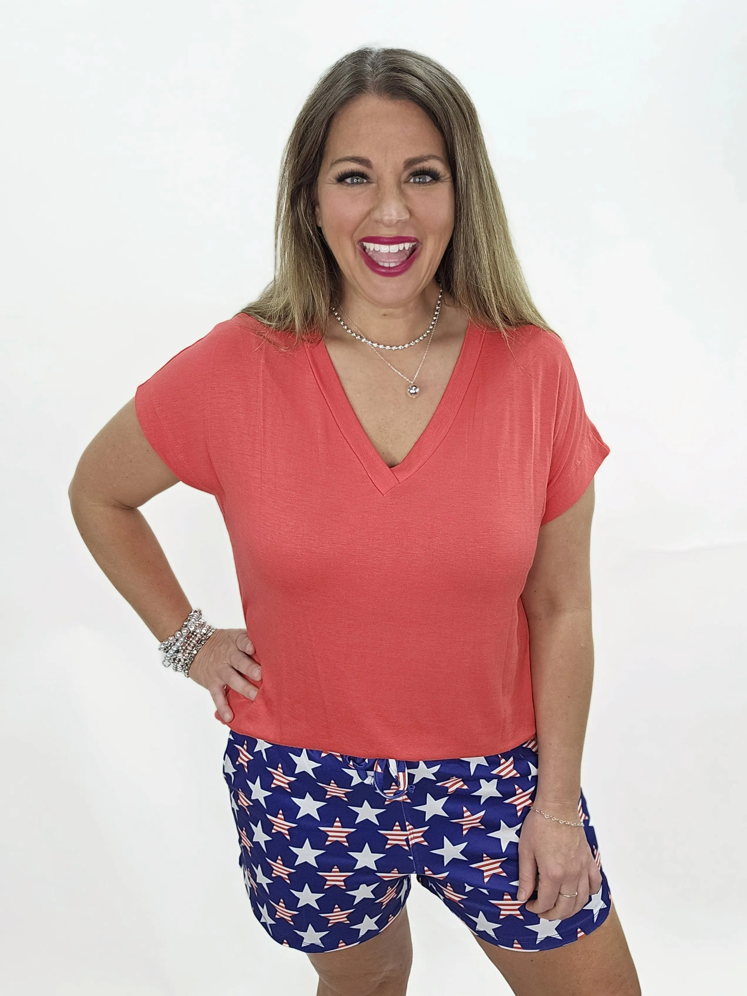 RED V NECK KNIT TOP