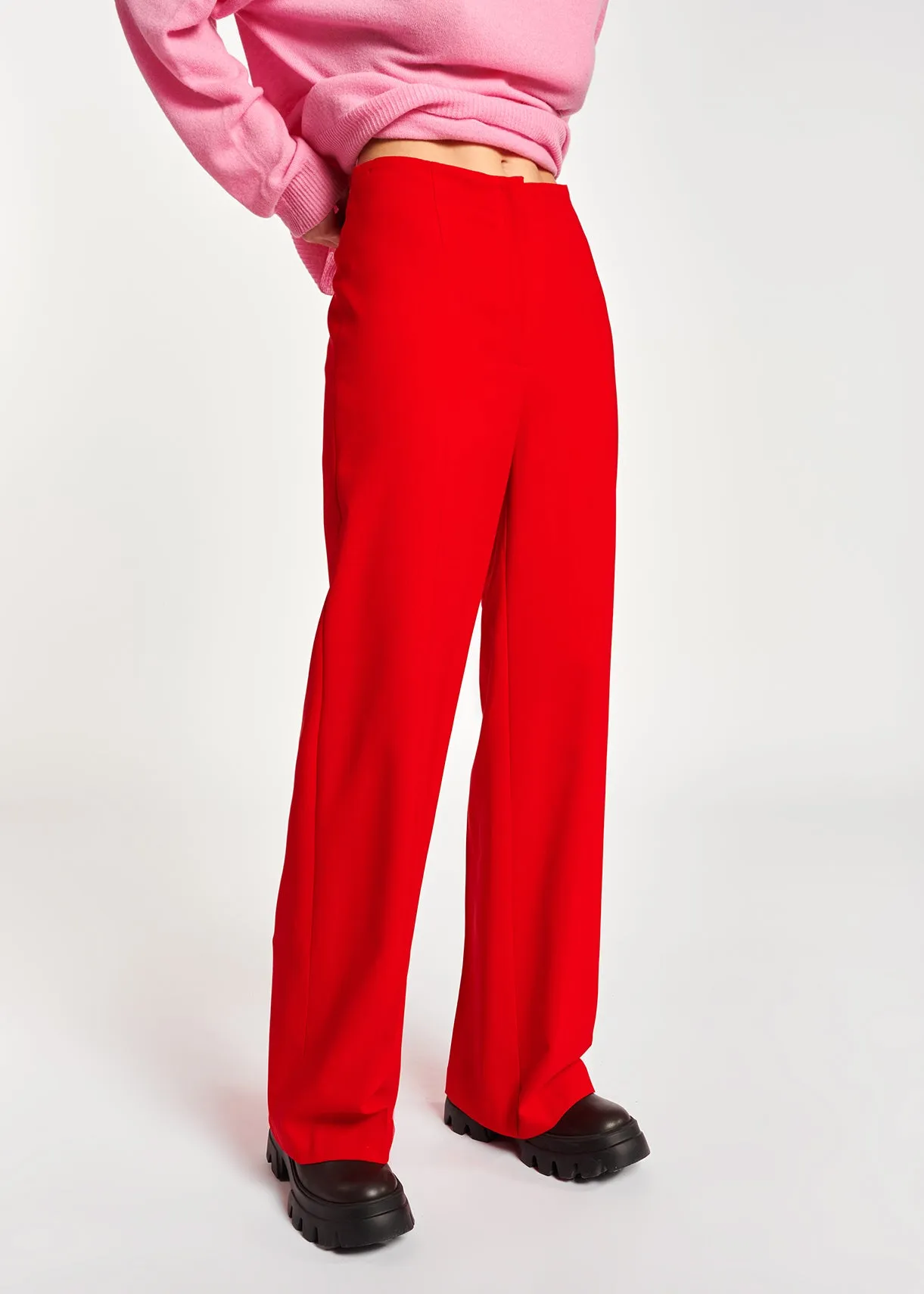 Red wide-leg high waist pants