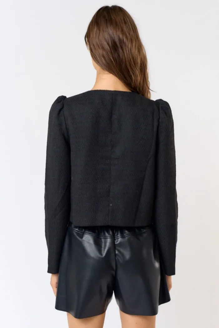 Rhinestone Bow Tweed Top