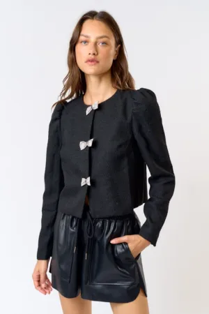 Rhinestone Bow Tweed Top