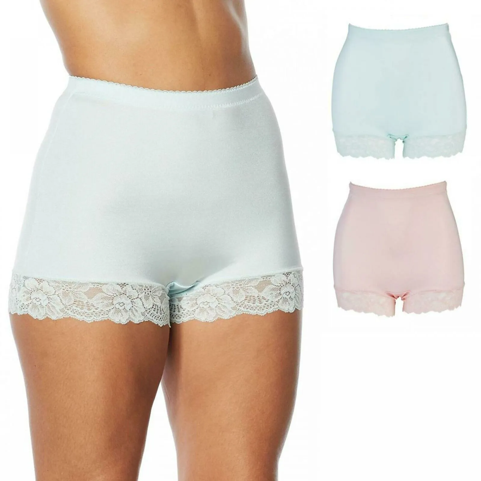 Rhonda Shear 2 Pack Smooth Pin Up Panties with Lace Trim Mint/ Peach Plus 1X