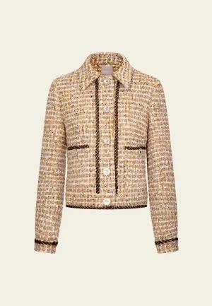 Rope-trim Patch-pocket Checked Tweed Jacket
