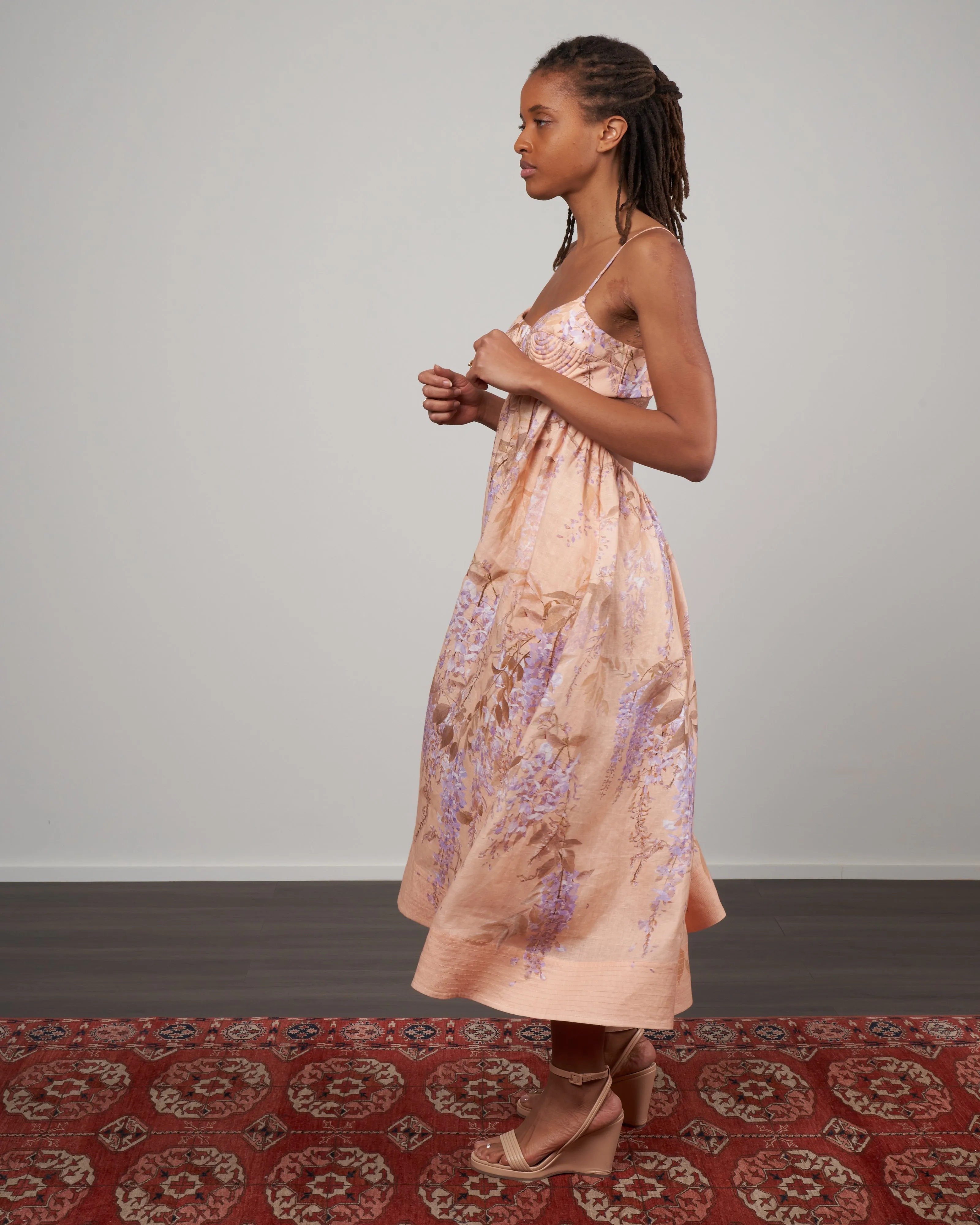rosa bralette midi dress - lilac wisteria floral