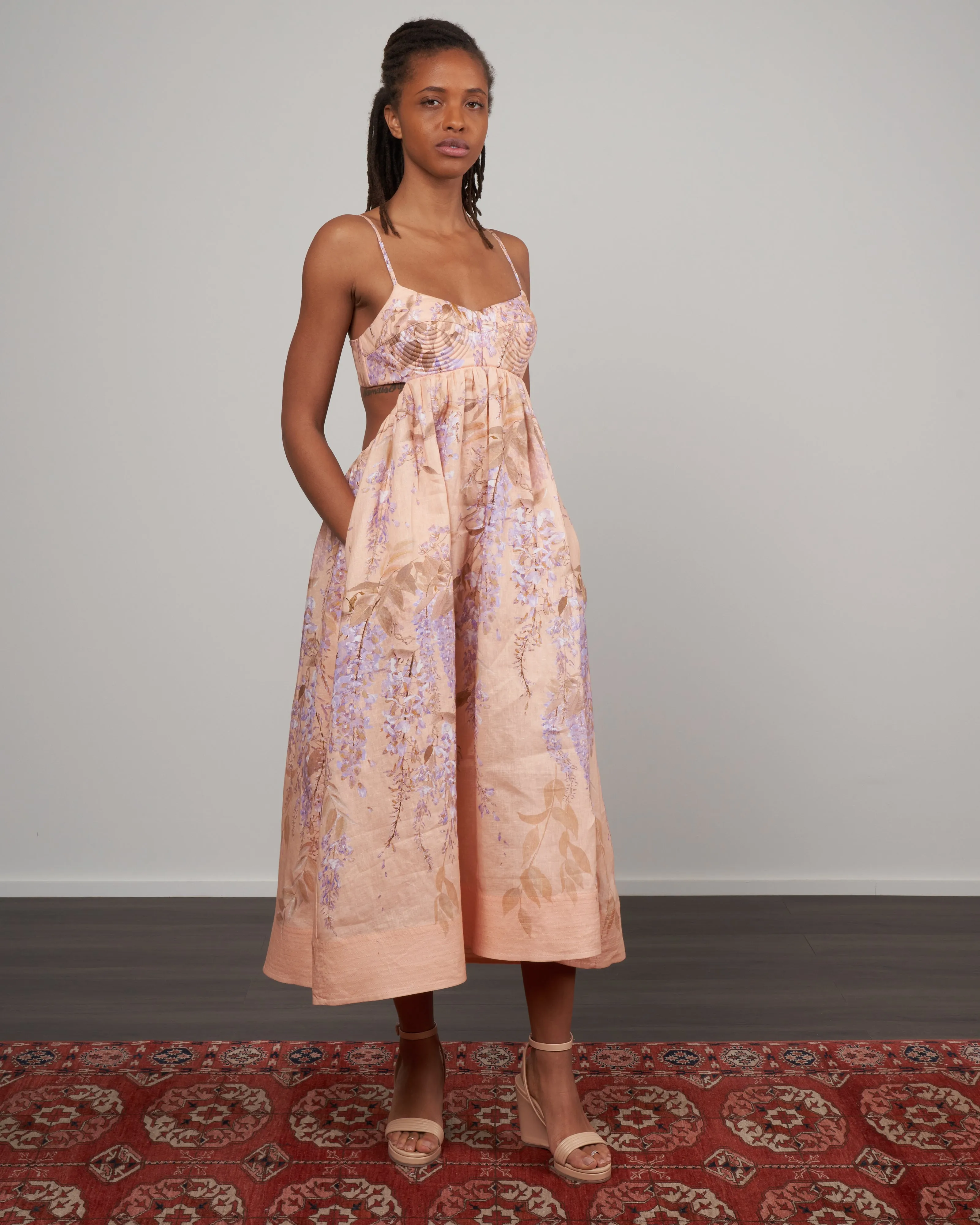 rosa bralette midi dress - lilac wisteria floral