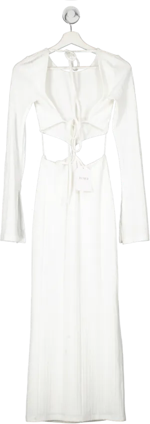 Rumer White Ivory Long Sleeve Midi Dress UK S