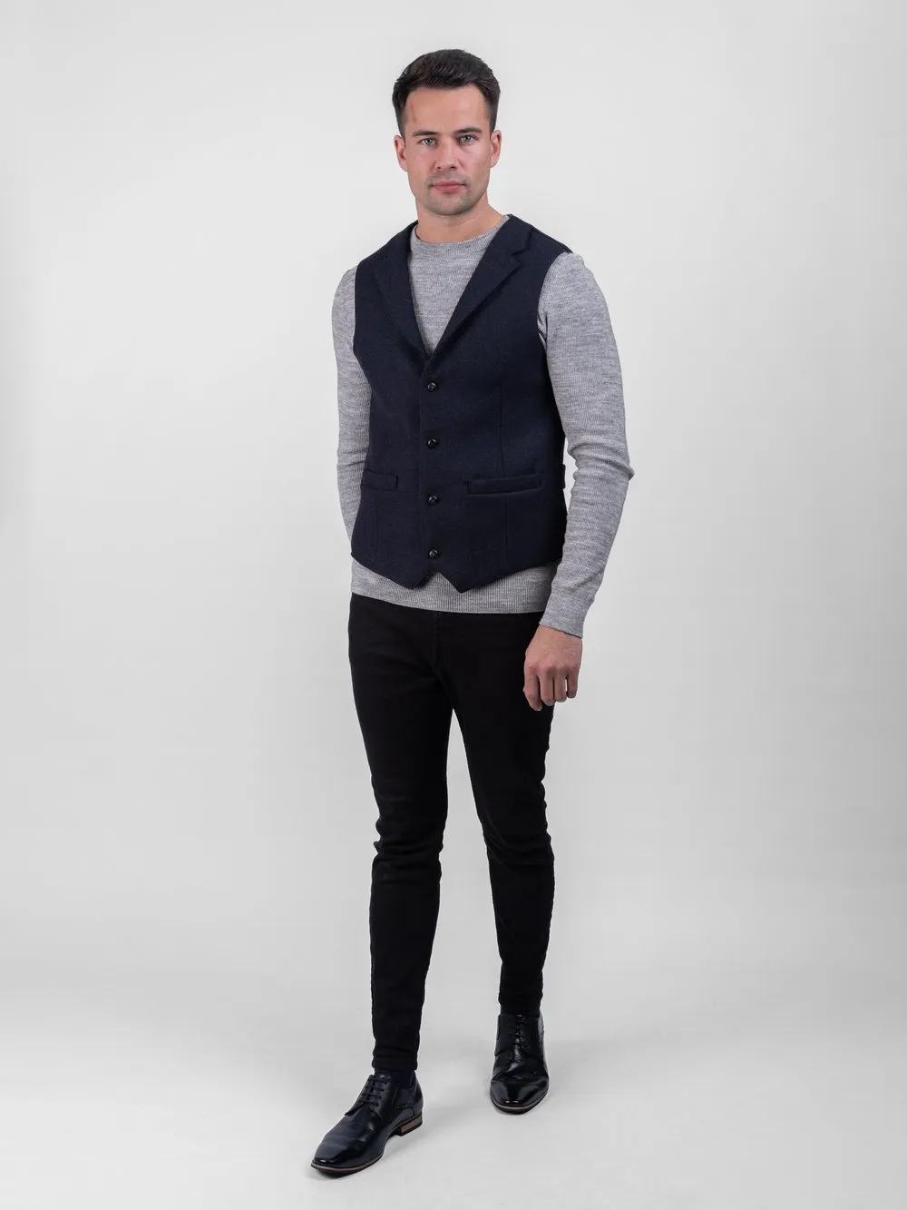 Ryan Navy Twill Tweed Waistcoat with Revere