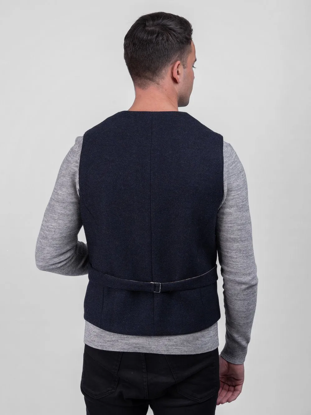 Ryan Navy Twill Tweed Waistcoat with Revere