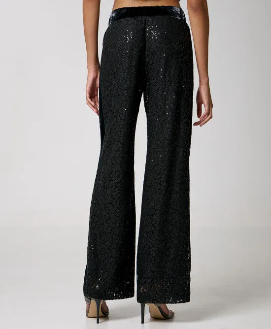 SALE Sequin-embellished lace pants