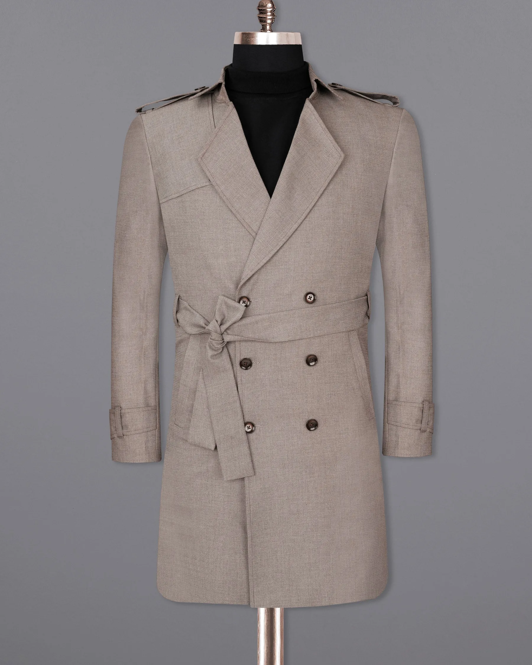 Sand Dune Double Breasted Belt Closure Designer Trench Coat