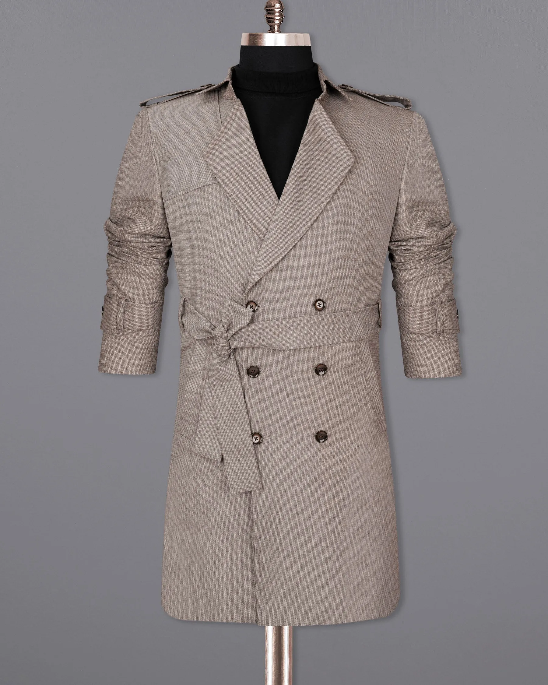 Sand Dune Double Breasted Belt Closure Designer Trench Coat