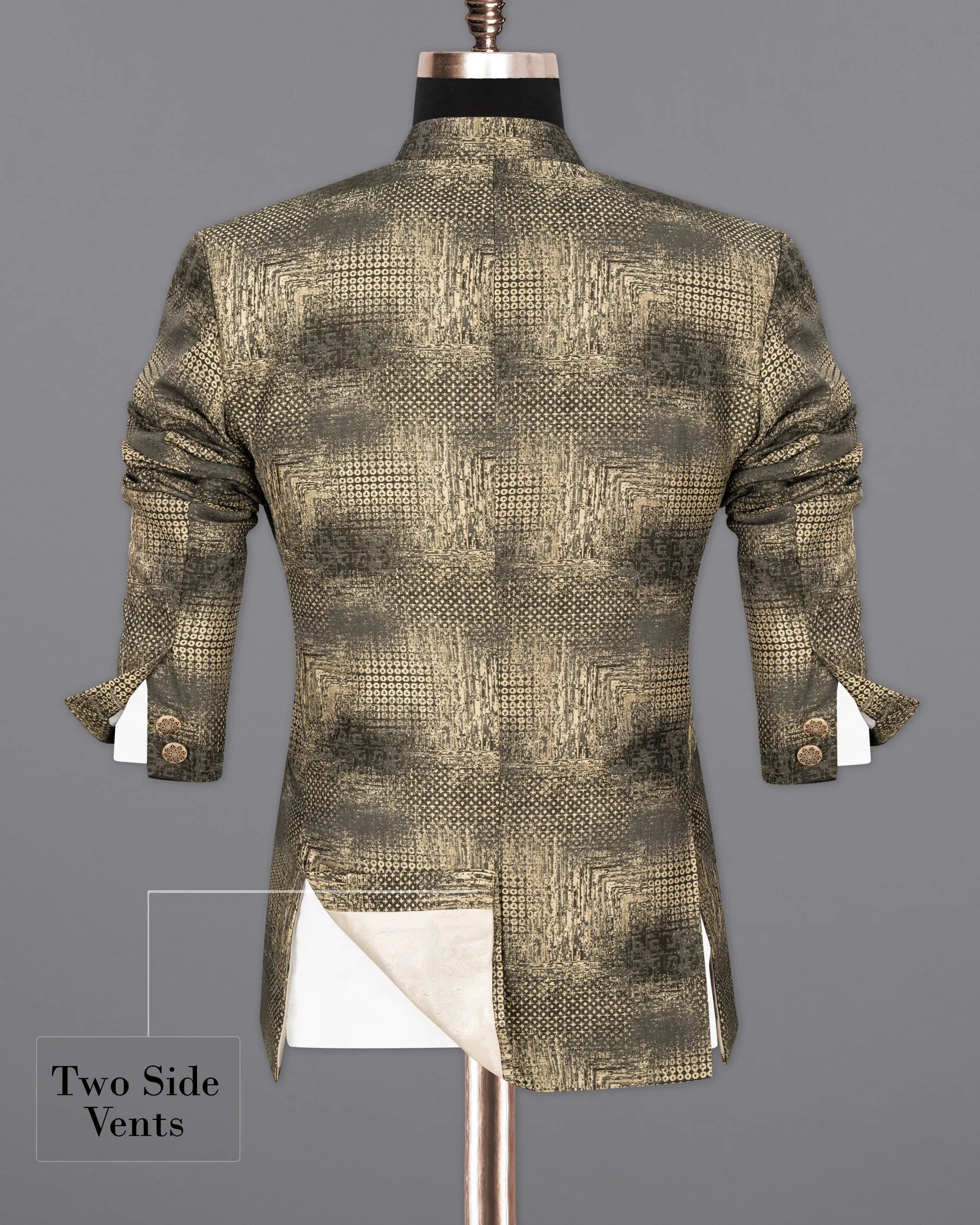 Sandrift and Gravel Cross-Button Bandhgala Designer Blazer