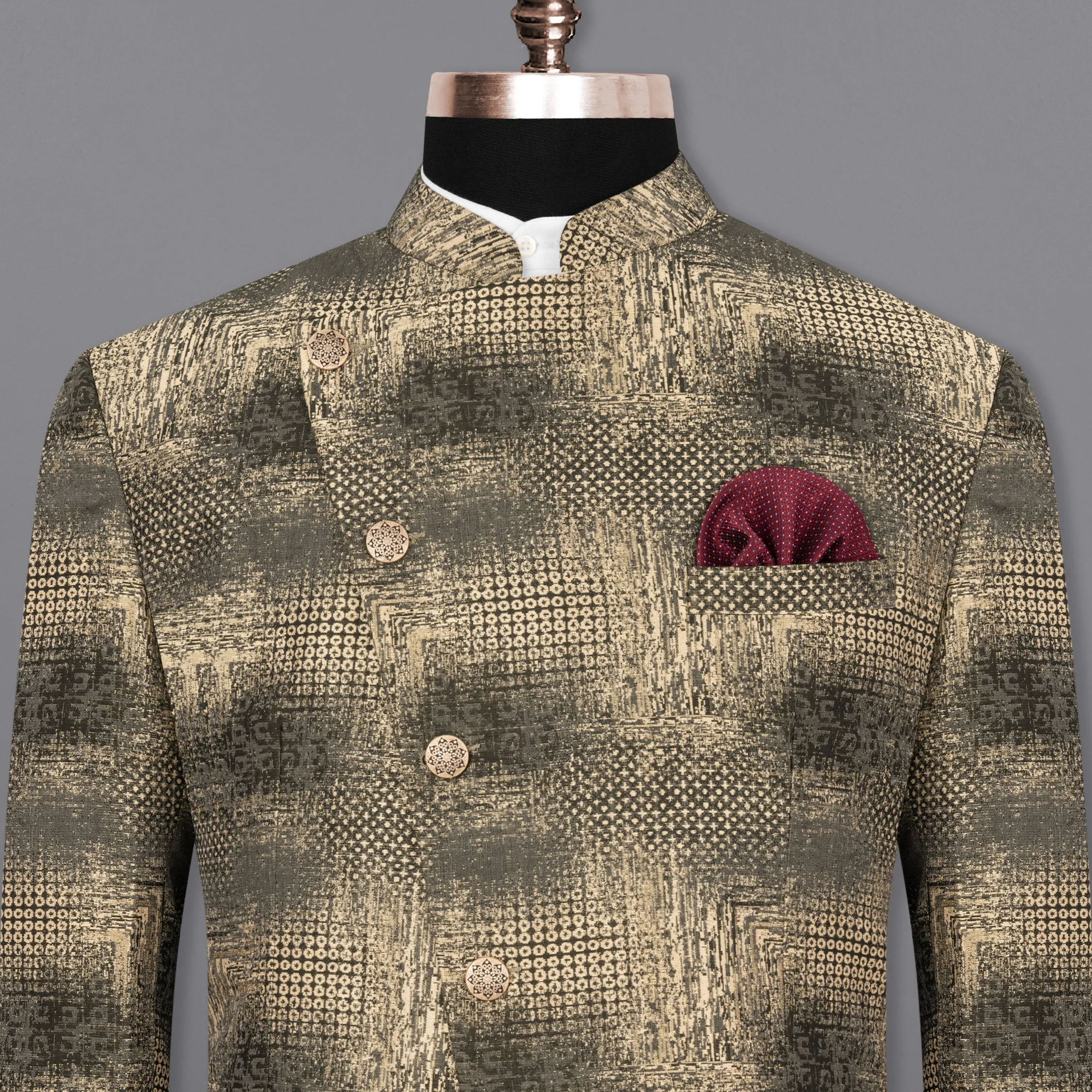 Sandrift and Gravel Cross-Button Bandhgala Designer Blazer