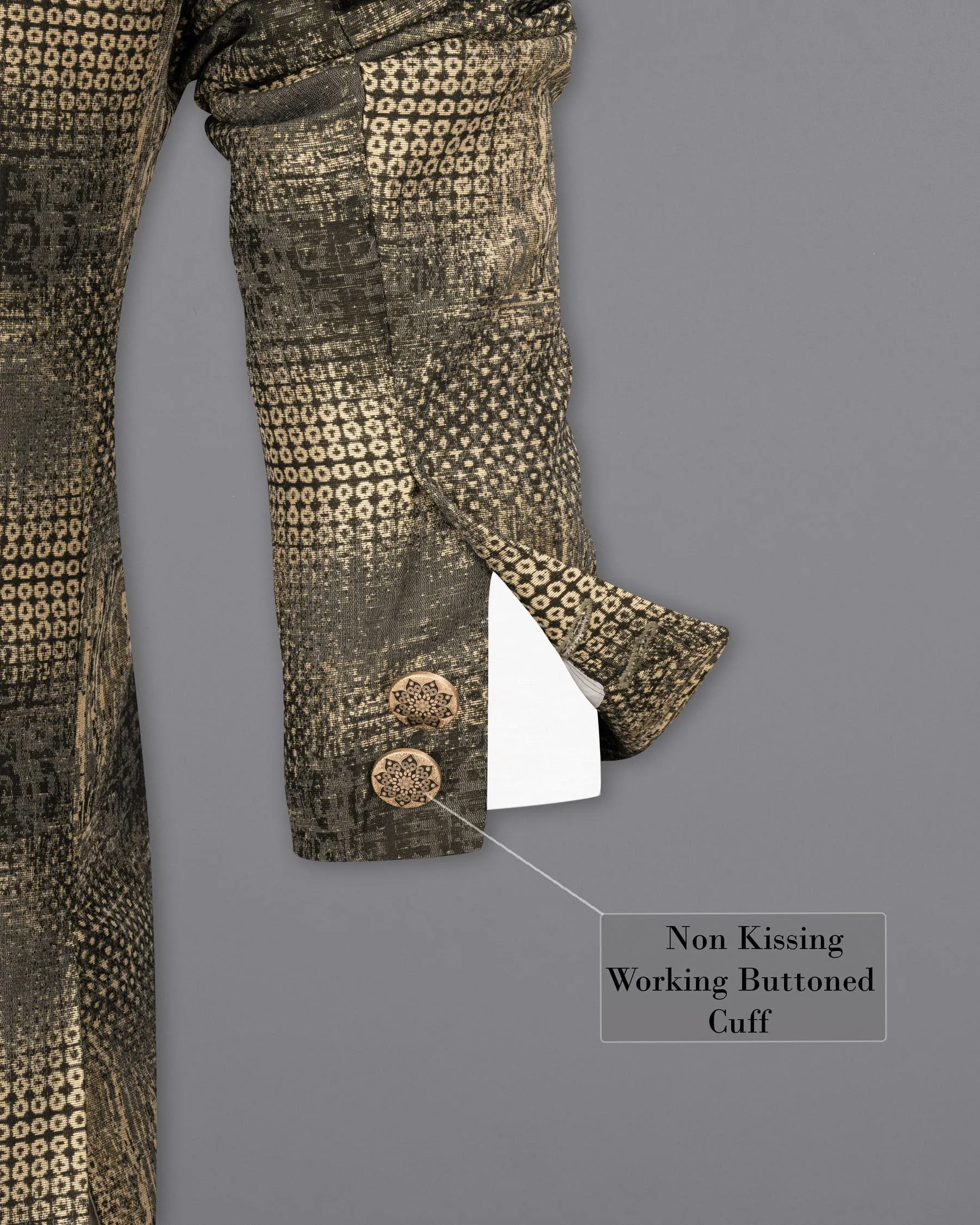 Sandrift and Gravel Cross-Button Bandhgala Designer Blazer