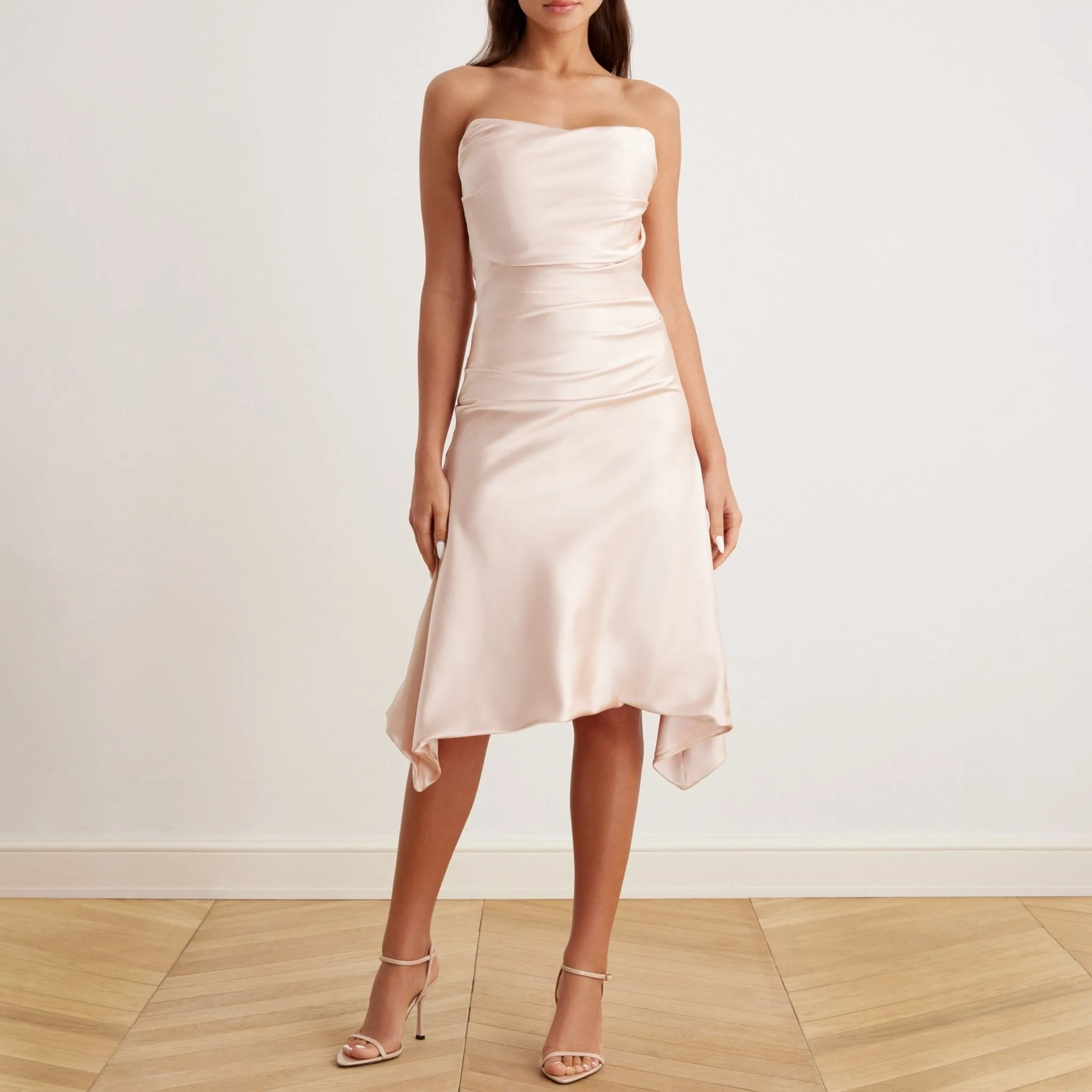 Satin Strapless Midi Dress