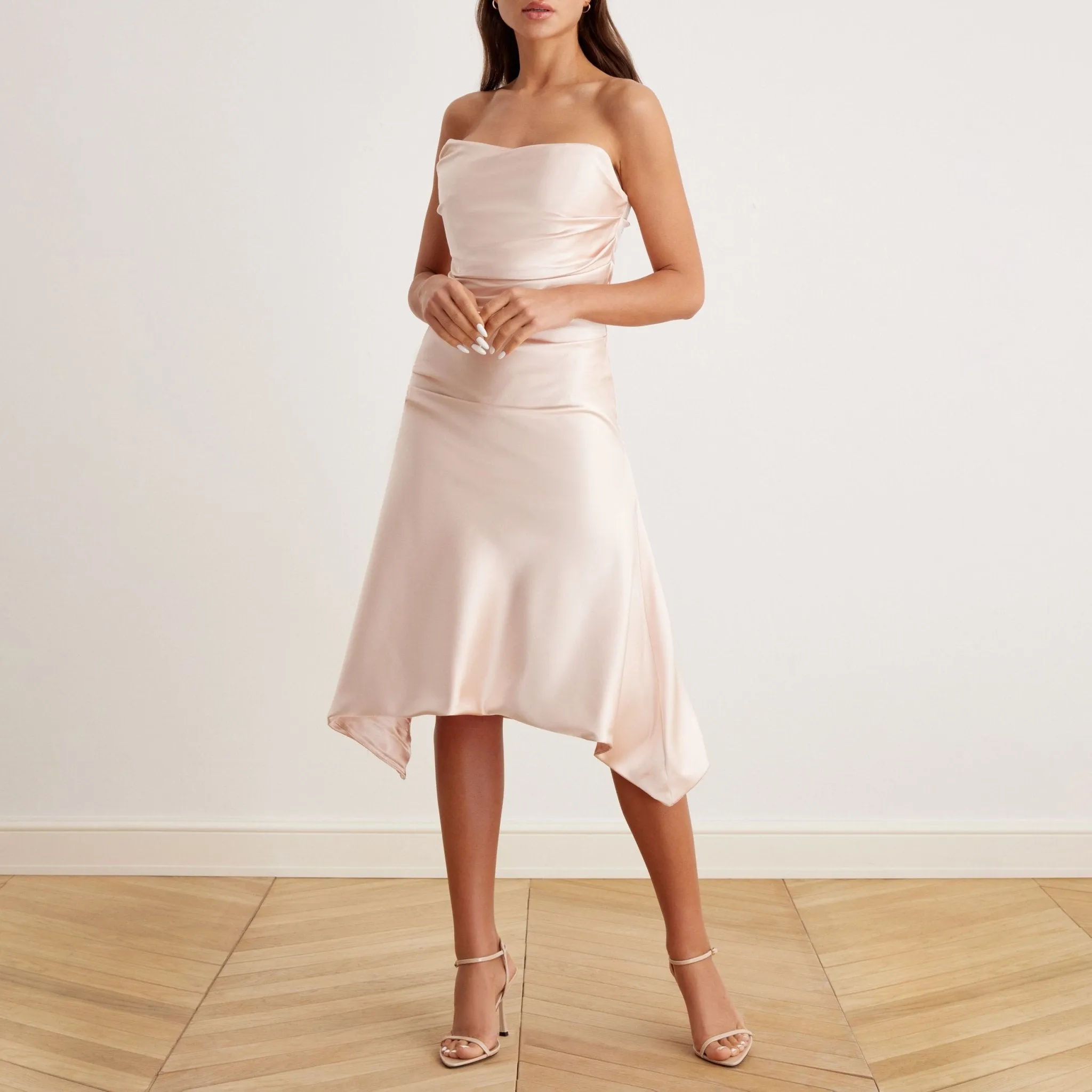 Satin Strapless Midi Dress