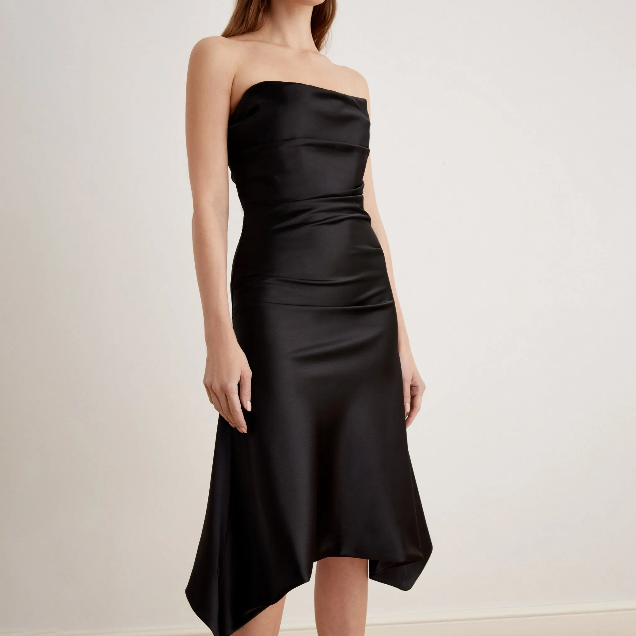 Satin Strapless Midi Dress