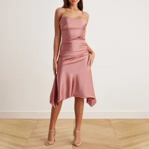 Satin Strapless Midi Dress