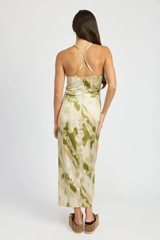 SCOOP NECK PRINTED MIDI DRESS