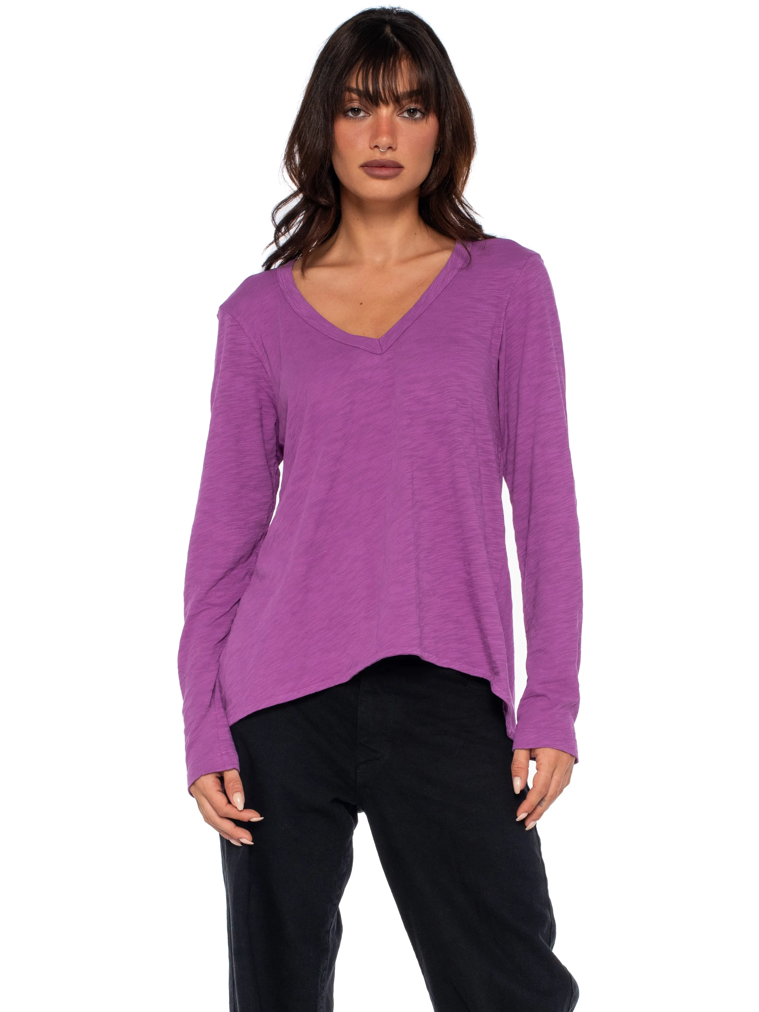 Sexy Deep V-Neck Shrunken Boyfriend Long Sleeve Top