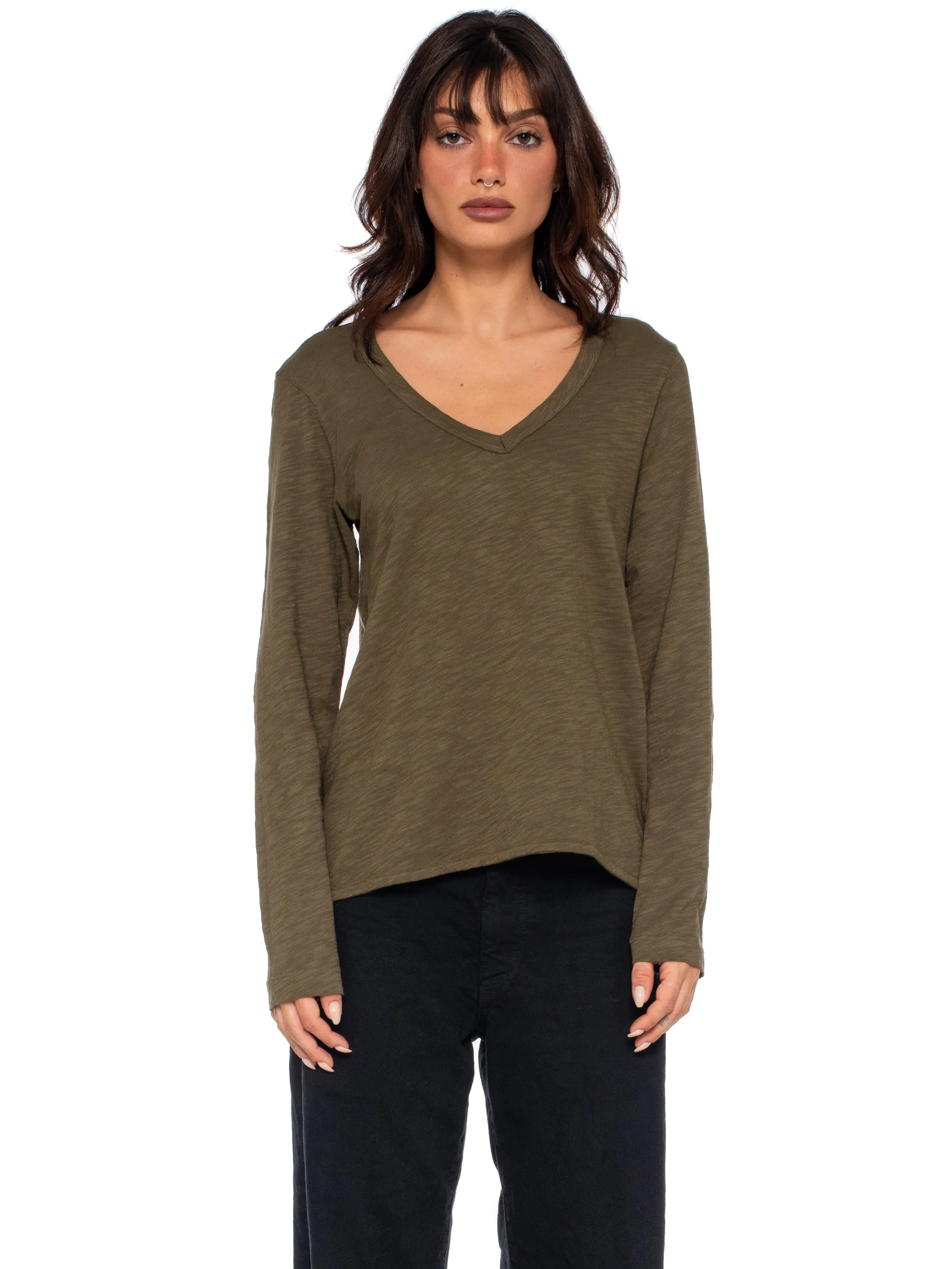 Sexy Deep V-Neck Shrunken Boyfriend Long Sleeve Top