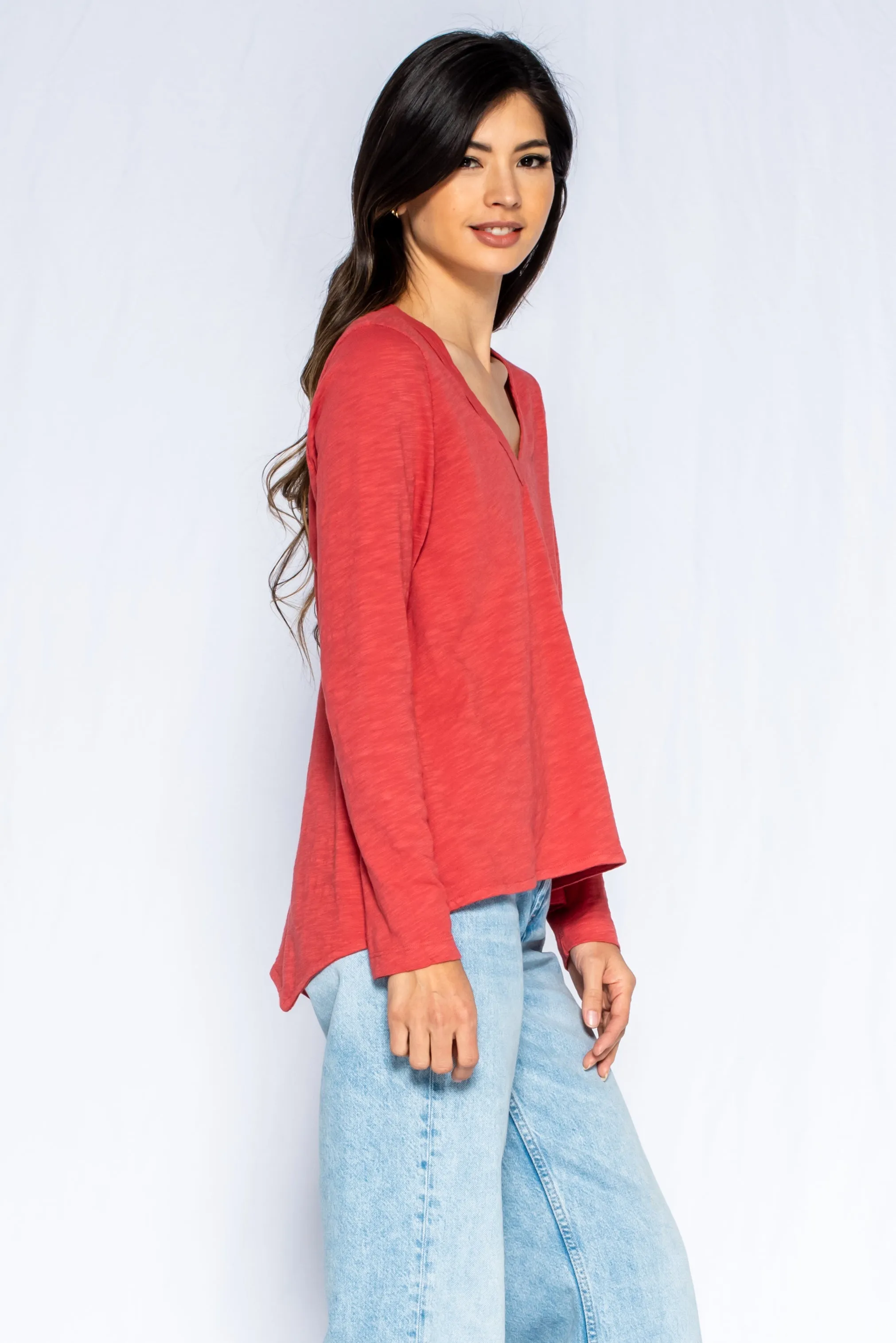 Sexy Deep V-Neck Shrunken Boyfriend Long Sleeve Top
