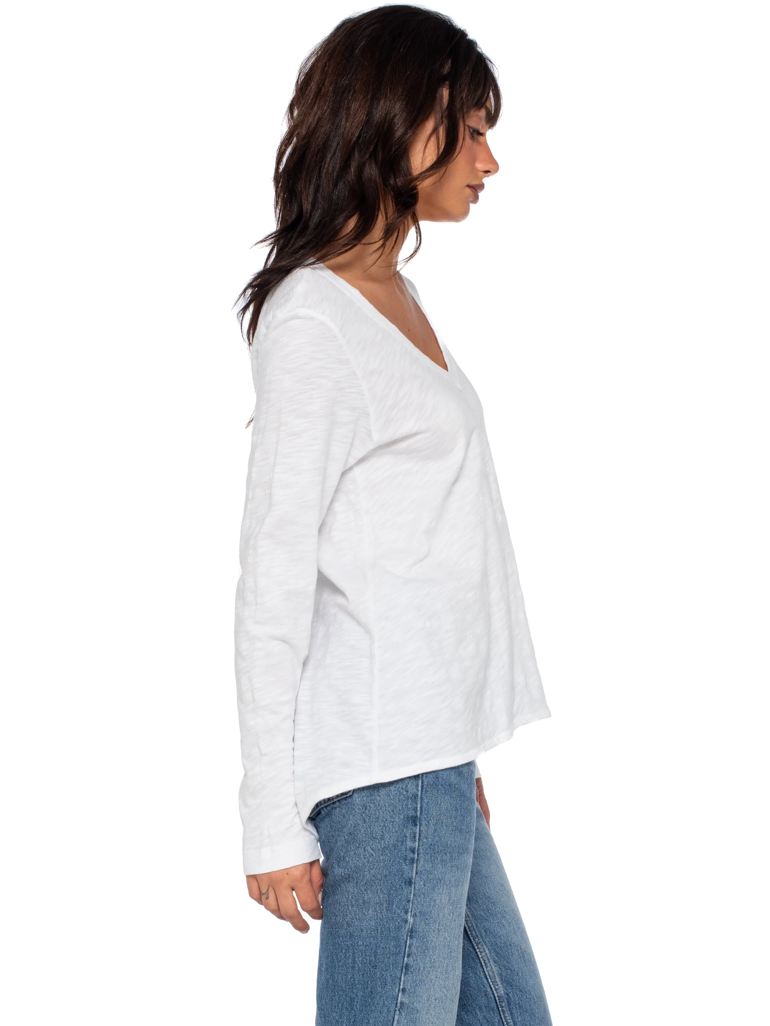 Sexy Deep V-Neck Shrunken Boyfriend Long Sleeve Top