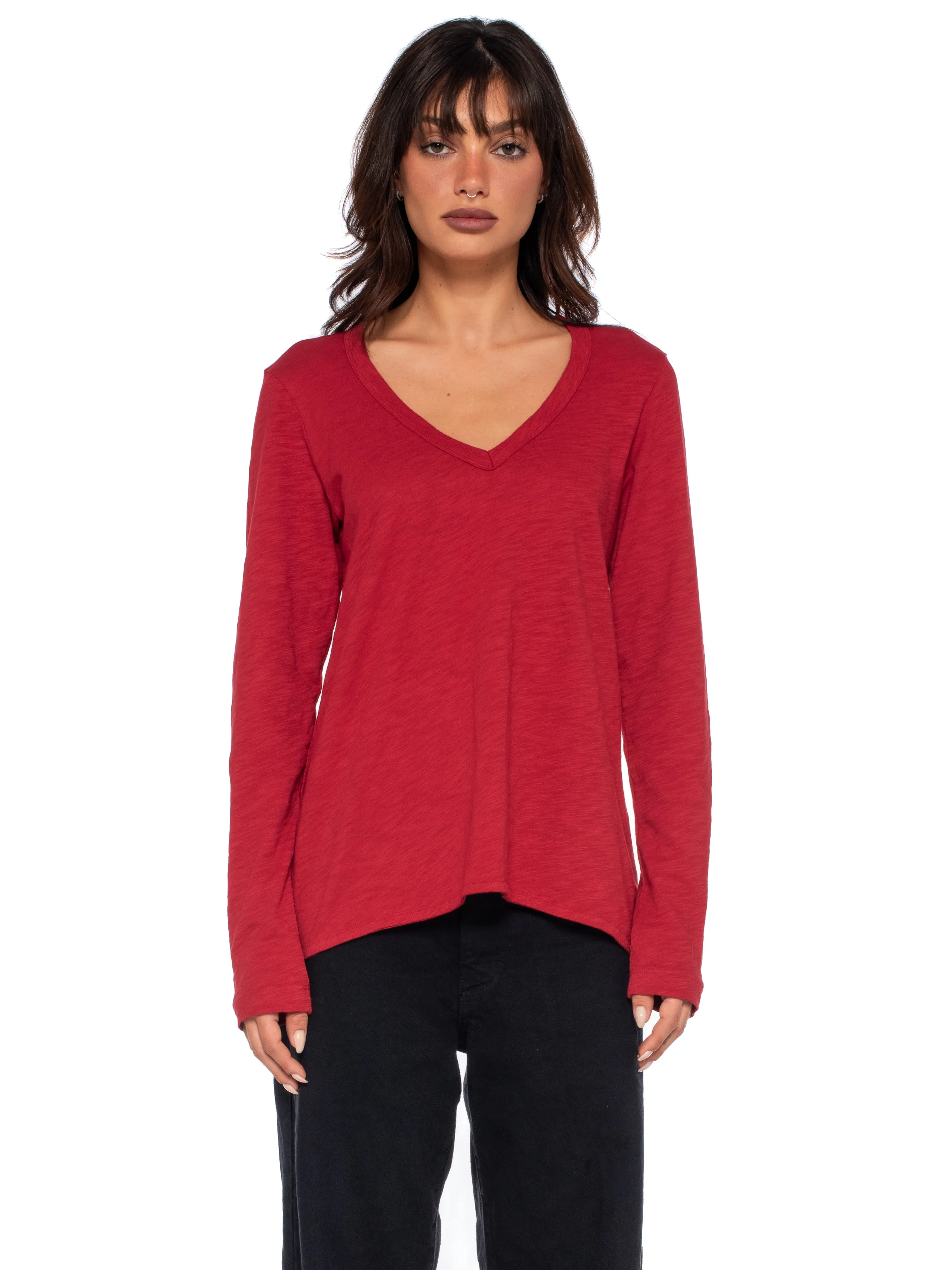 Sexy Deep V-Neck Shrunken Boyfriend Long Sleeve Top