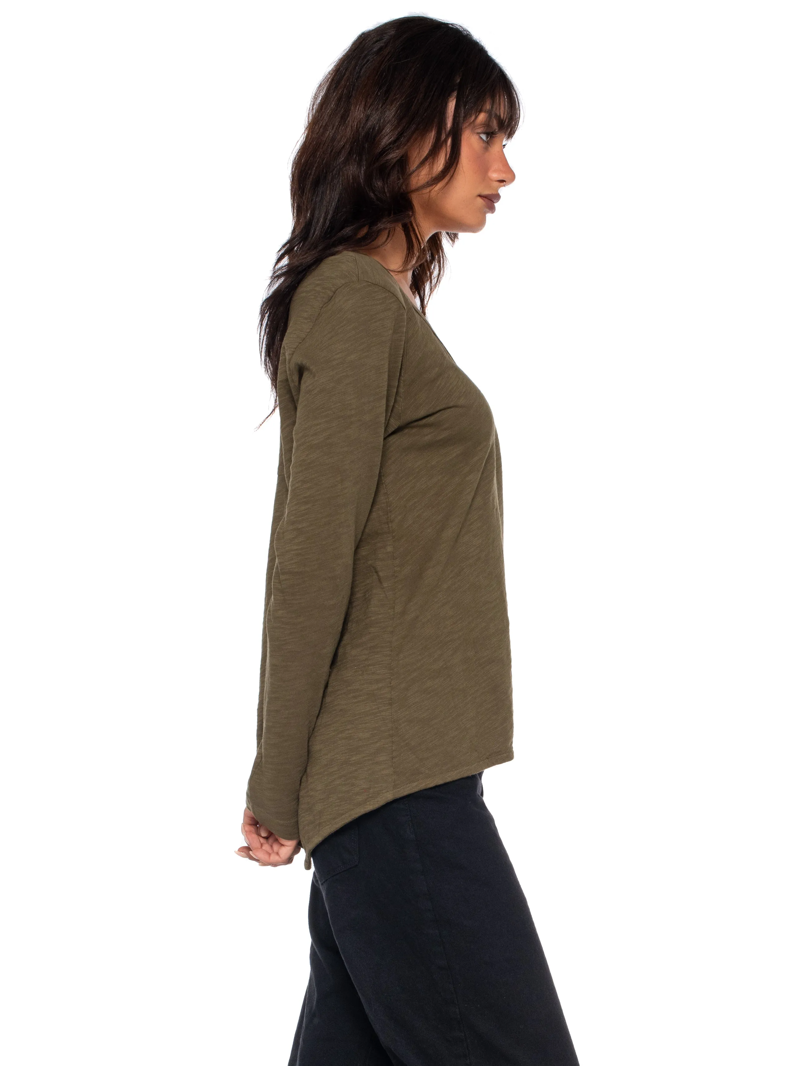 Sexy Deep V-Neck Shrunken Boyfriend Long Sleeve Top