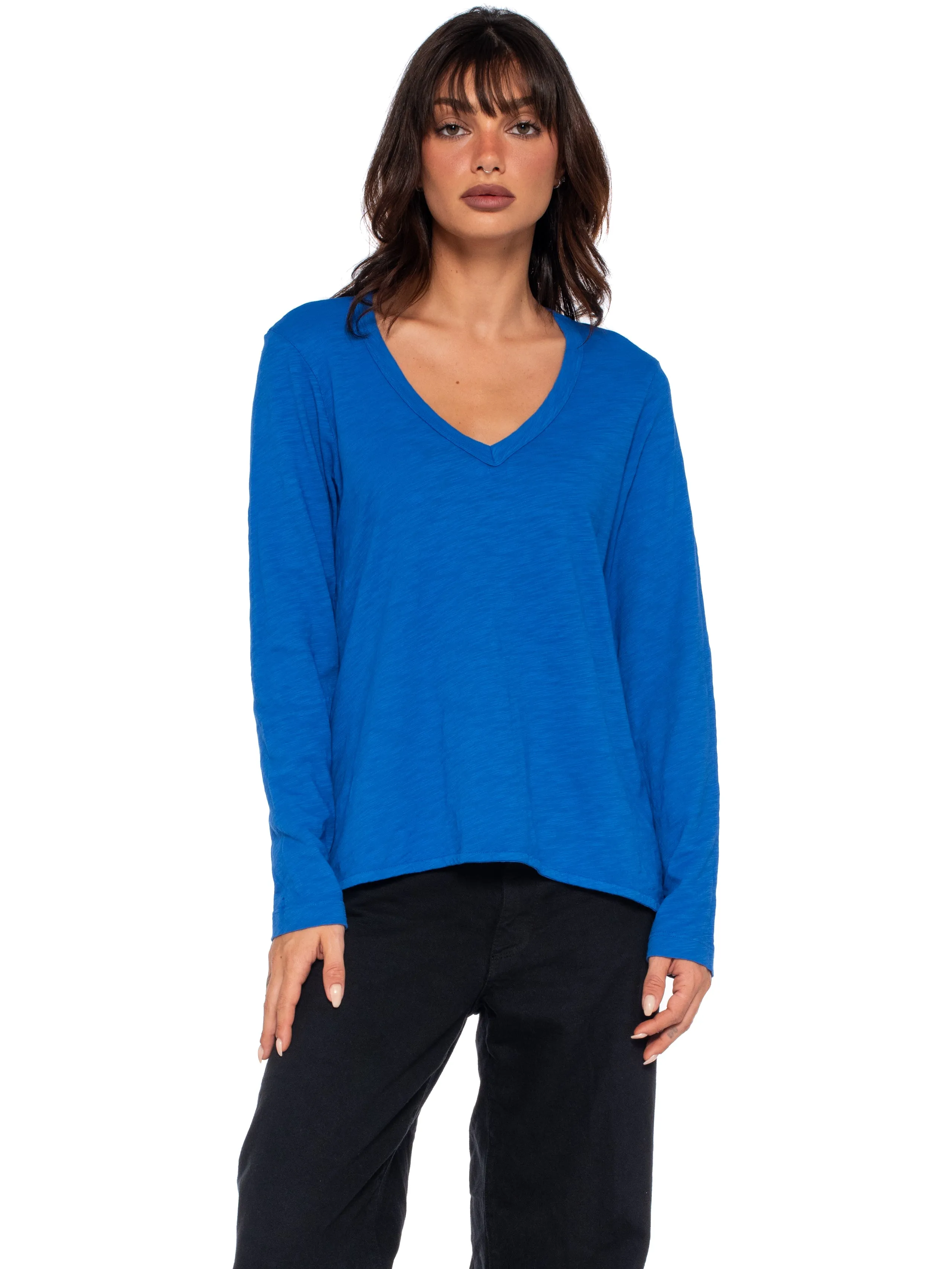 Sexy Deep V-Neck Shrunken Boyfriend Long Sleeve Top