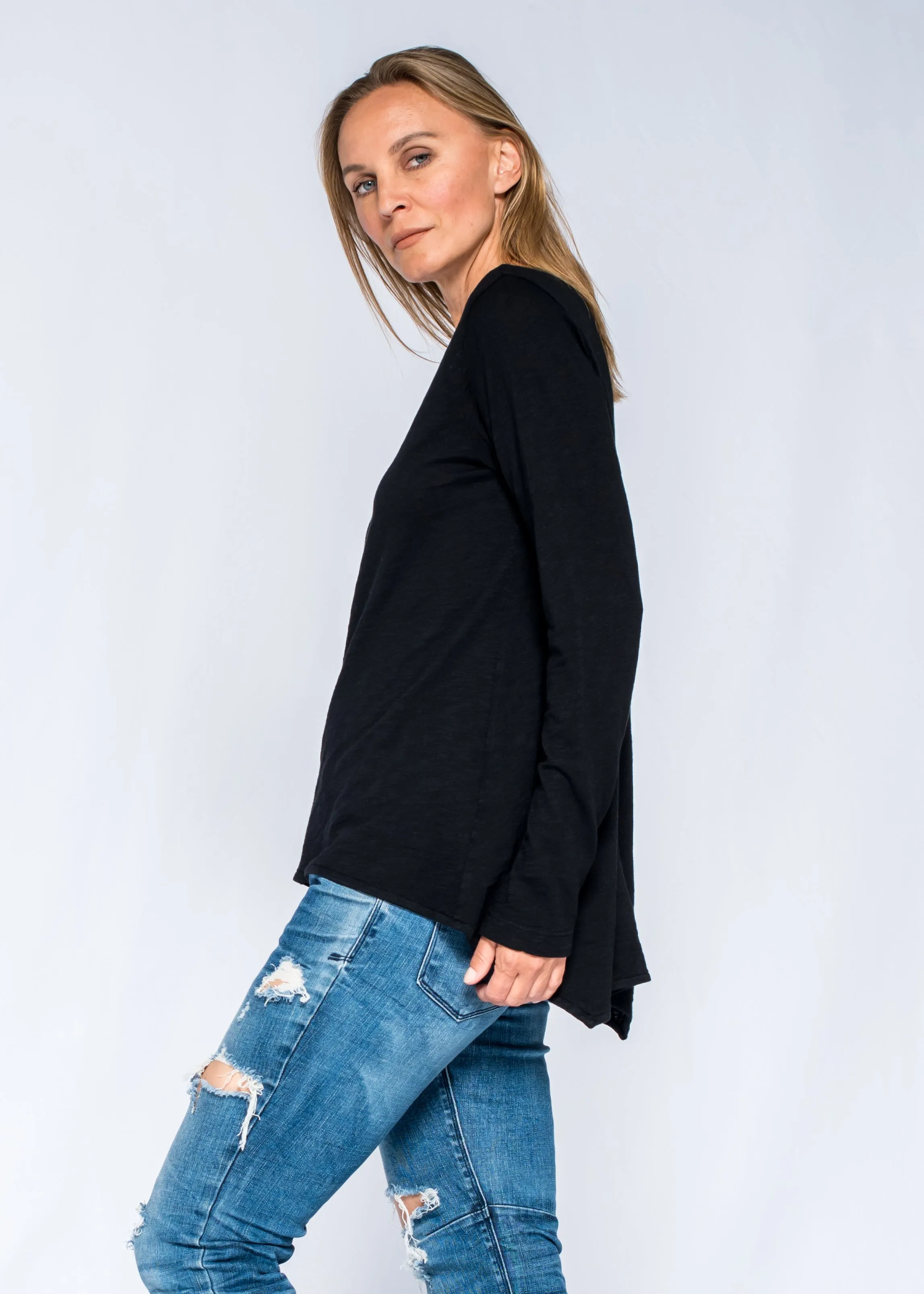 Sexy Deep V-Neck Shrunken Boyfriend Long Sleeve Top