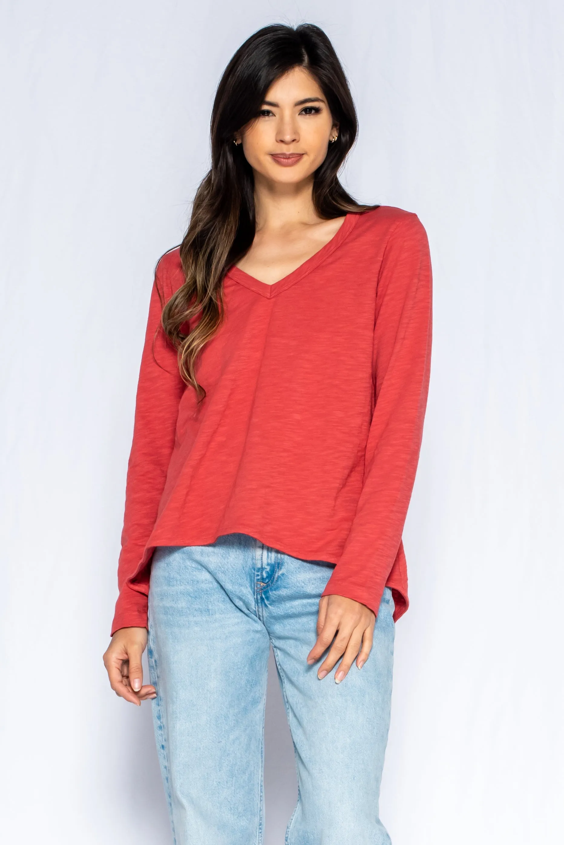 Sexy Deep V-Neck Shrunken Boyfriend Long Sleeve Top