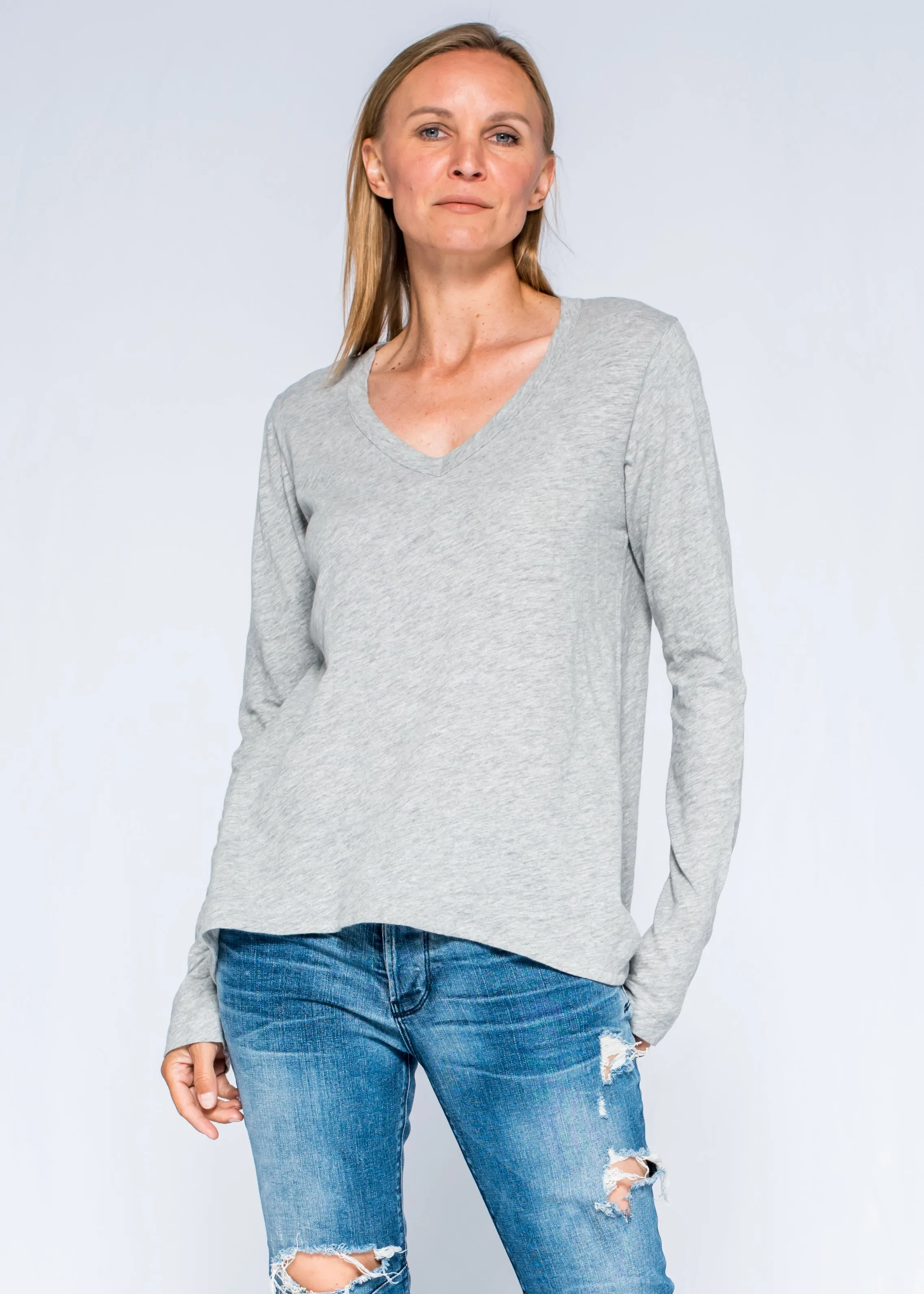 Sexy Deep V-Neck Shrunken Boyfriend Long Sleeve Top